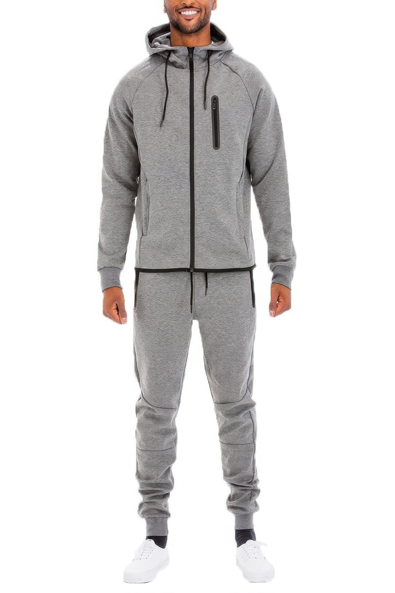 Golden Heir men's black full zip sweat pant set, including matching joggers and hoodie, casual athletic loungewear for men.