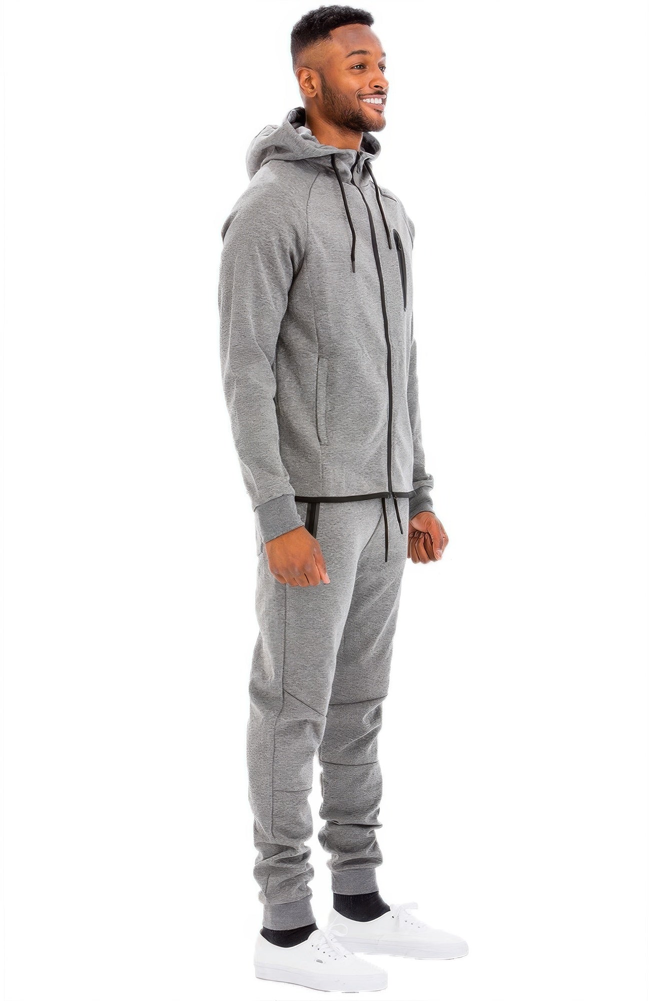 Golden Heir men's full zip sweat pant set in black, featuring a comfortable hoodie and matching joggers for casual wear.