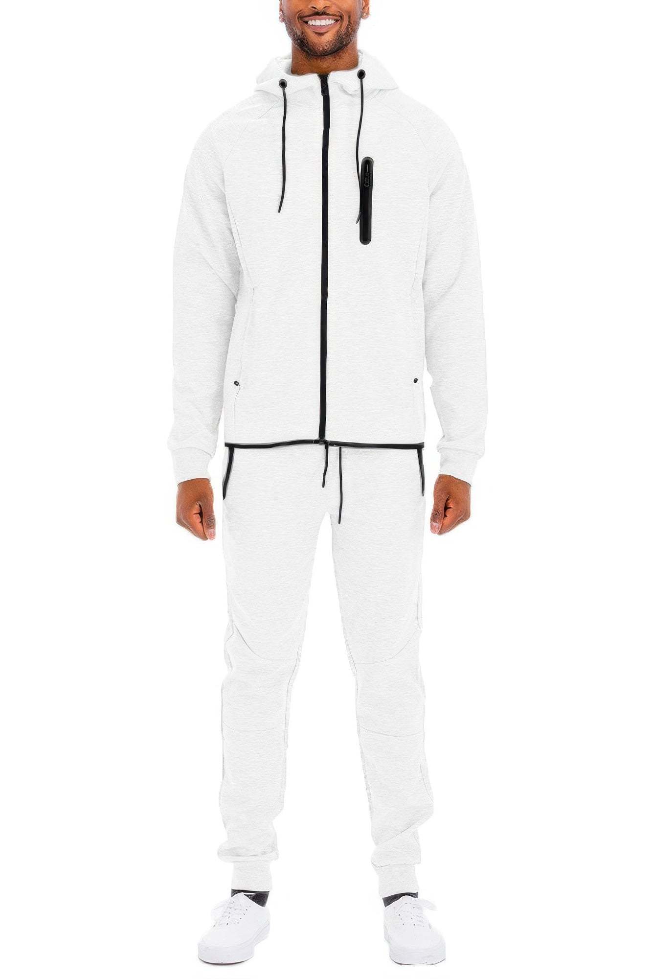 Golden Heir men's full zip sweat pant set in black, includes matching joggers and hoodie, casual athletic loungewear for men.