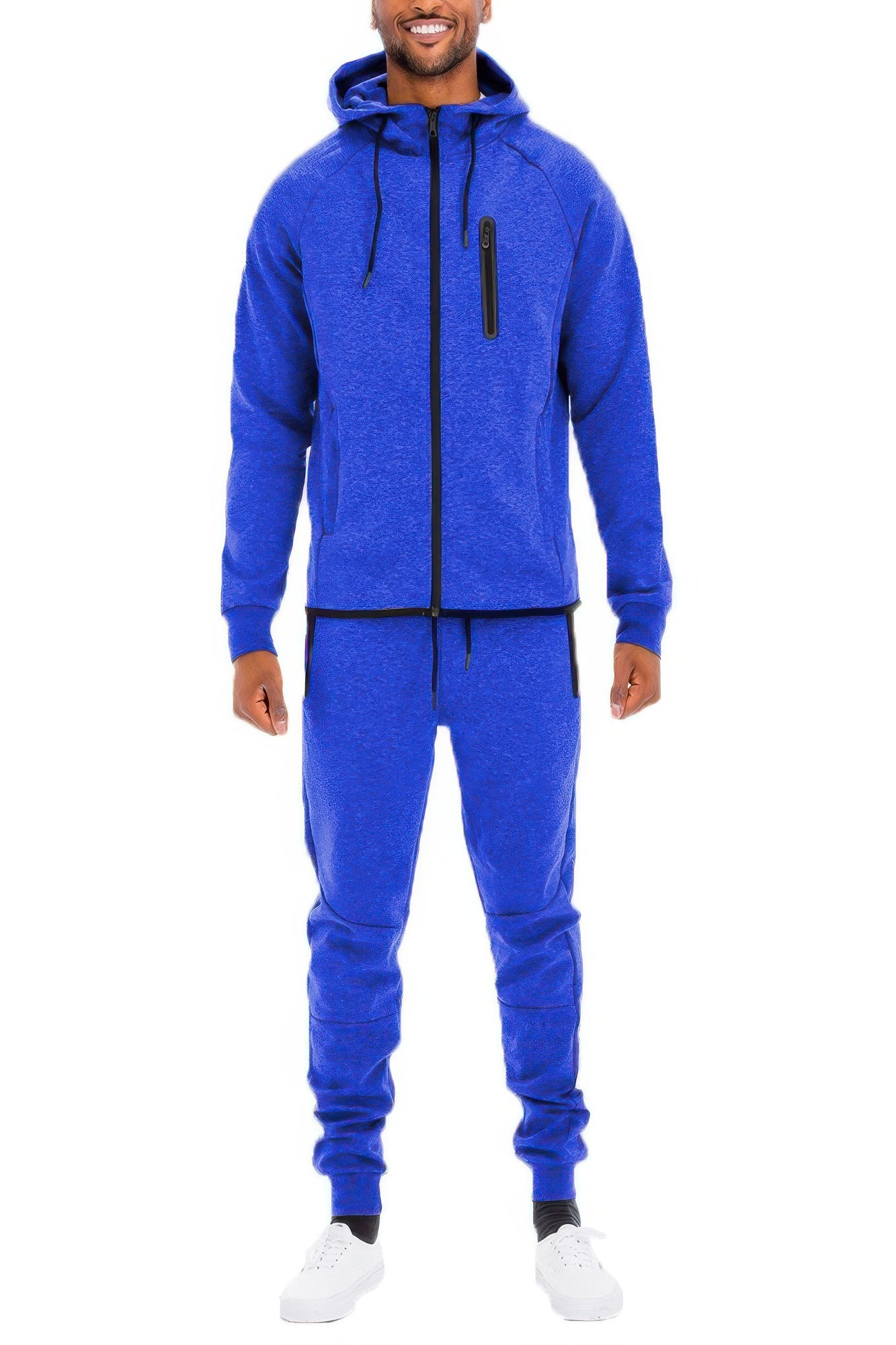 Golden Heir men's full zip sweat pant set in black, featuring comfortable joggers and matching zip-up hoodie.