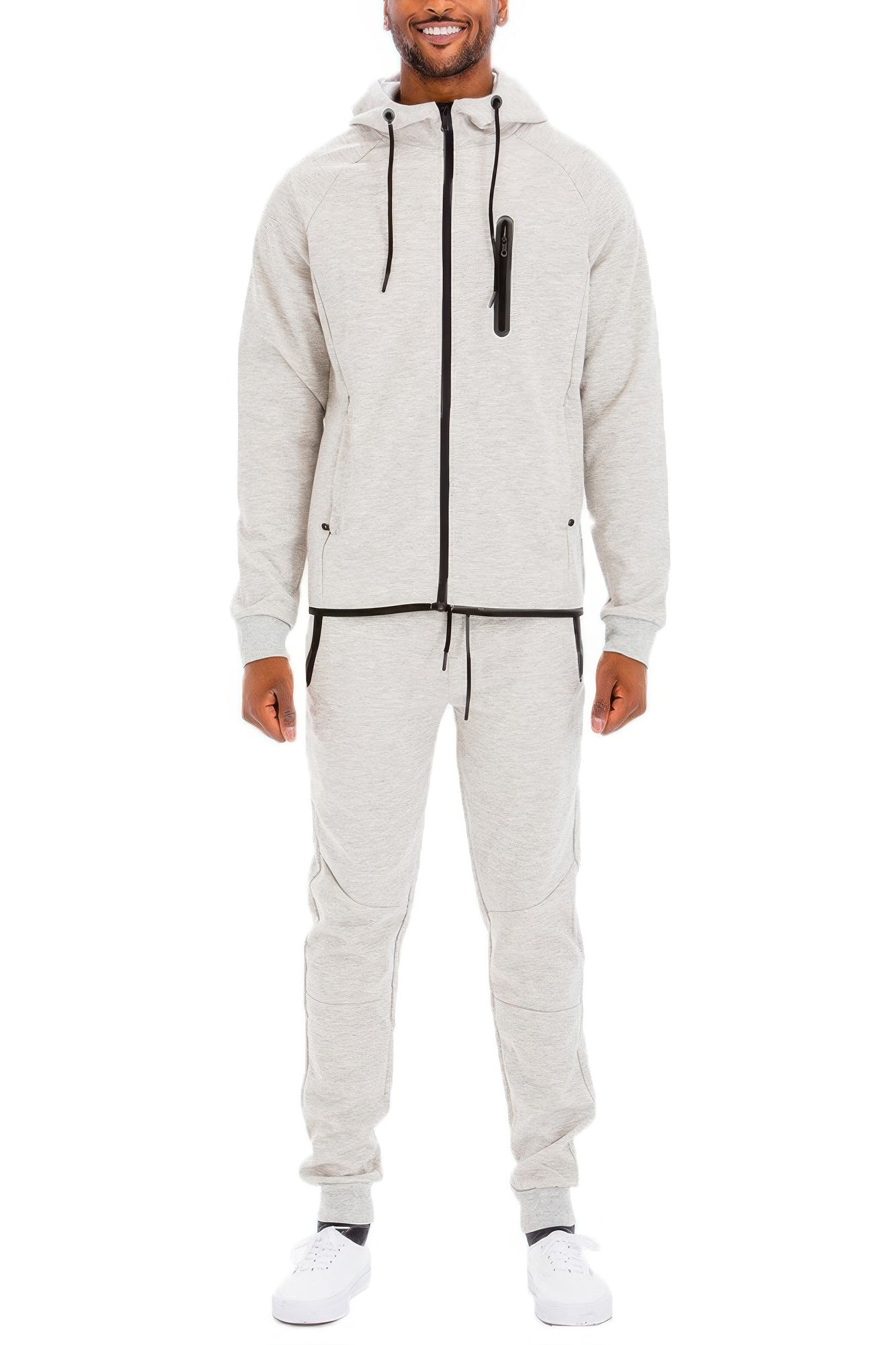Golden Heir men's full zip sweat pant set in black, includes a hoodie and matching joggers for a sporty, casual look.