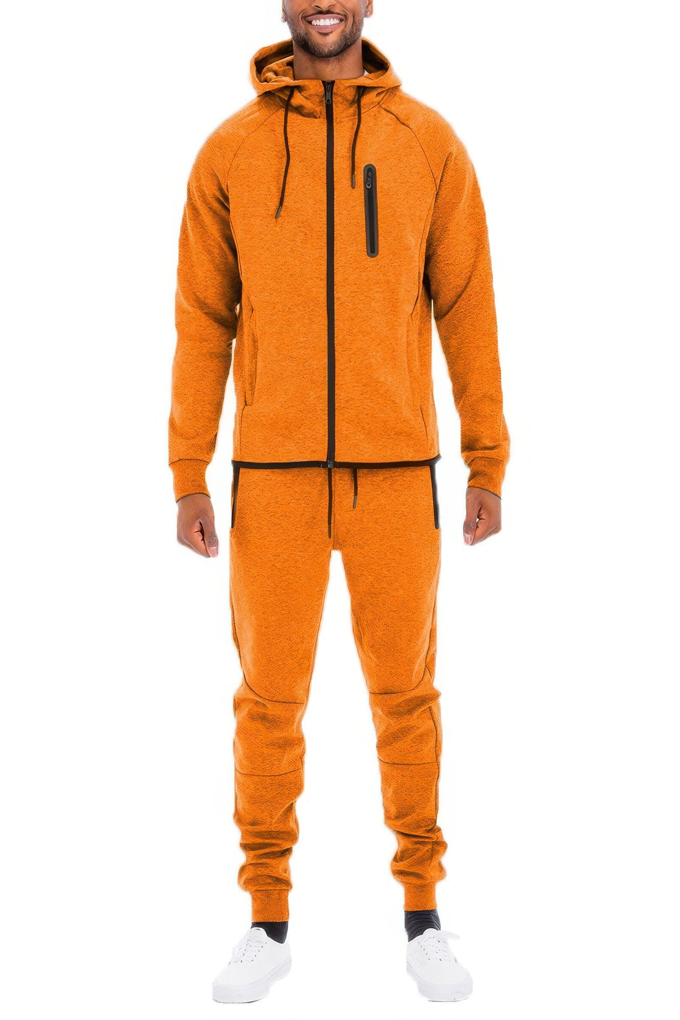 Golden Heir men's full zip sweat pant set in black, featuring comfortable joggers and matching zip-up hoodie.