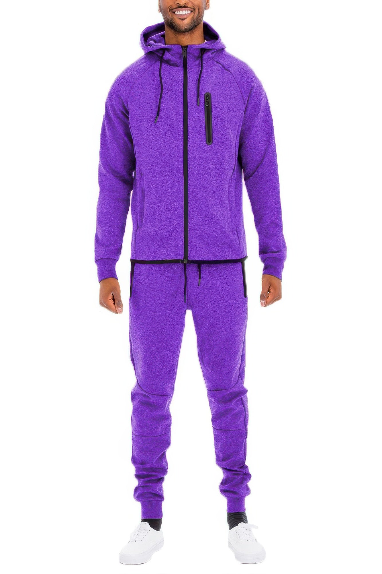 Golden Heir men's full zip sweat pant set in black, featuring a comfortable hoodie and matching joggers for casual wear.