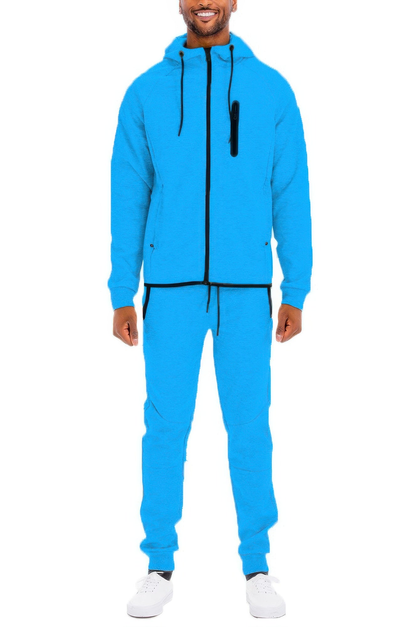 Golden Heir men's full zip sweat pant set in black, featuring a comfortable relaxed fit and stylish design.