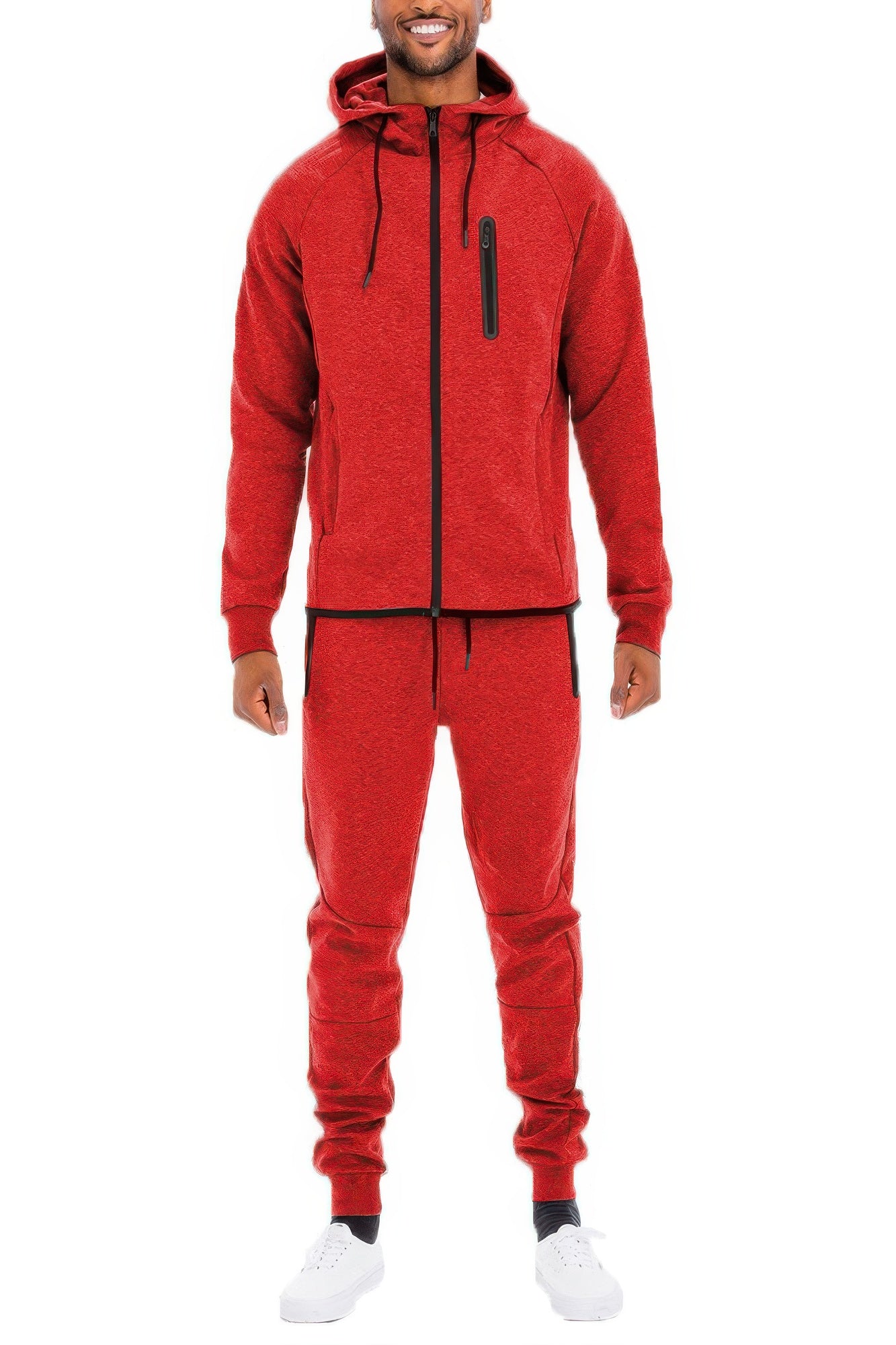 Golden Heir men's full zip sweat pant set in black, featuring comfortable elastic waistband and stylish design.
