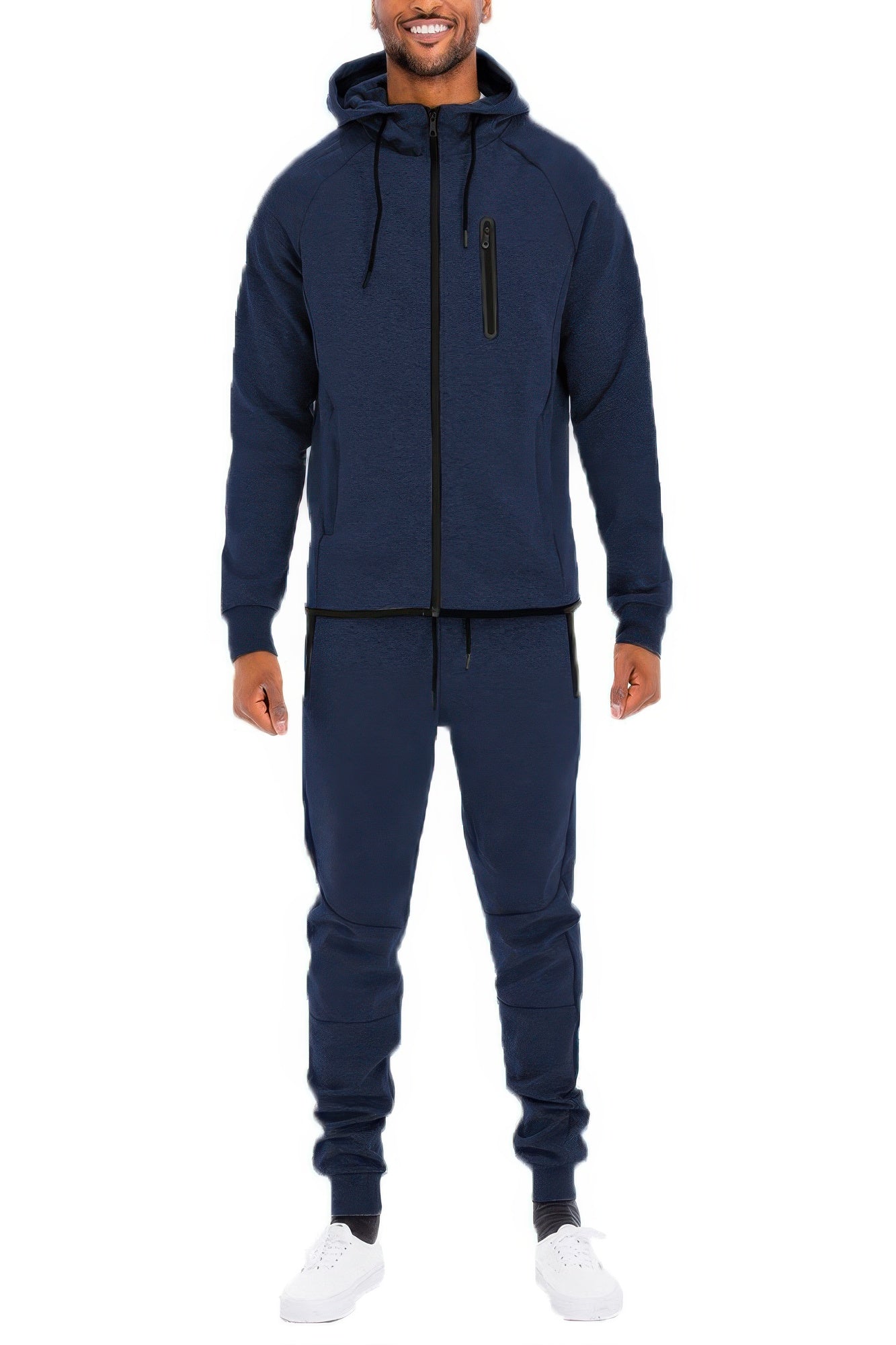Golden Heir men's full zip sweat pant set in black, featuring comfortable joggers and matching zip-up hoodie.