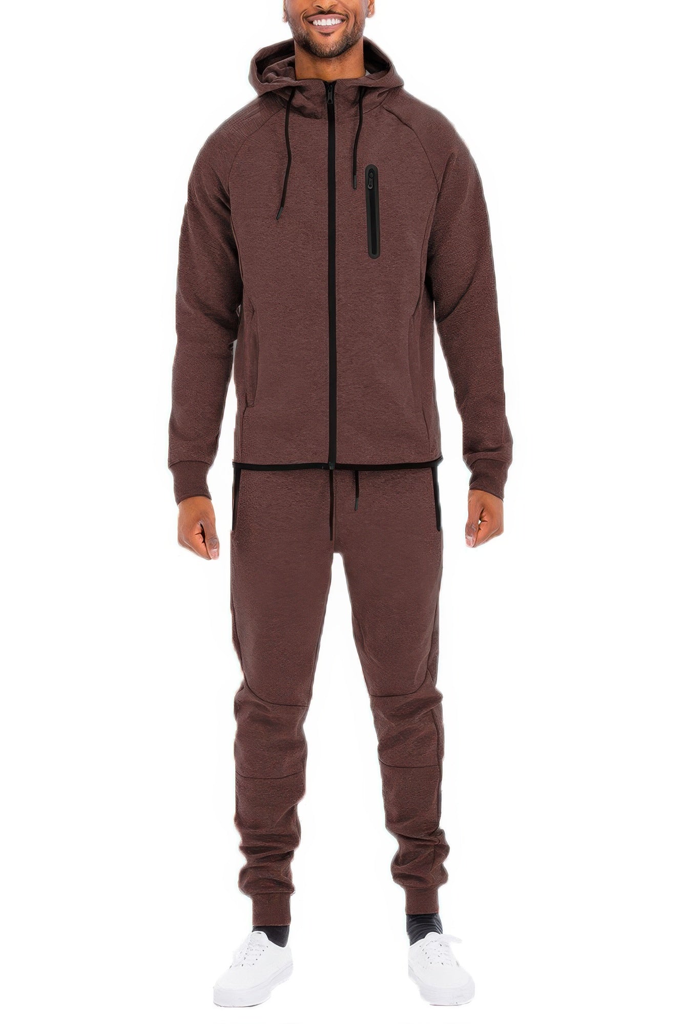 Golden Heir men's full zip sweat pant set in black, featuring comfortable joggers and a matching zip-up hoodie.
