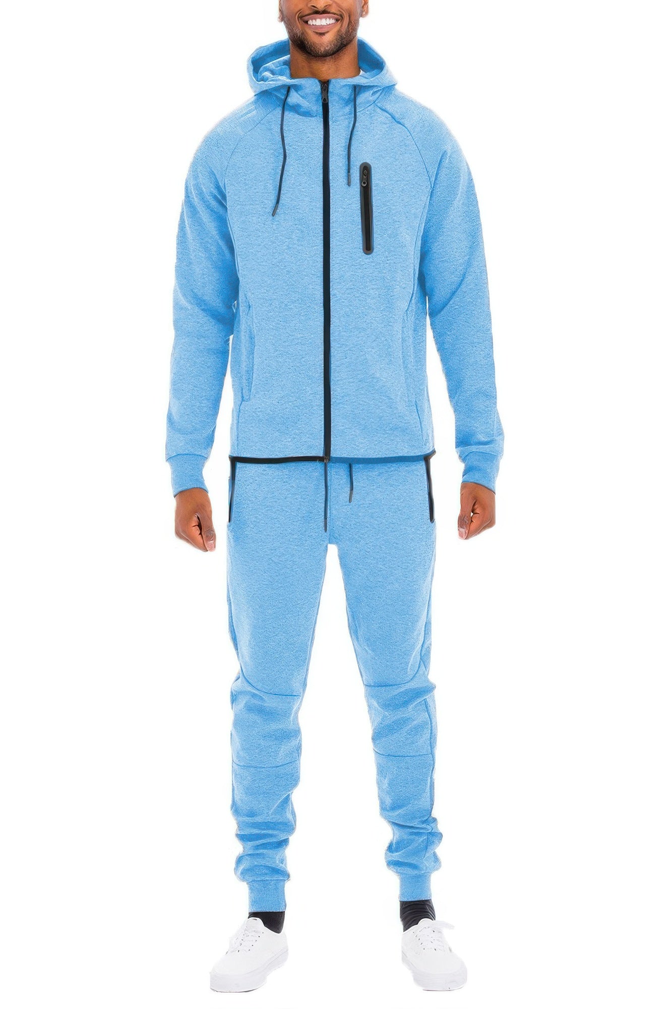 Golden Heir men's full zip sweat pant set in black, includes matching joggers and sweatshirt for a comfortable athletic look.