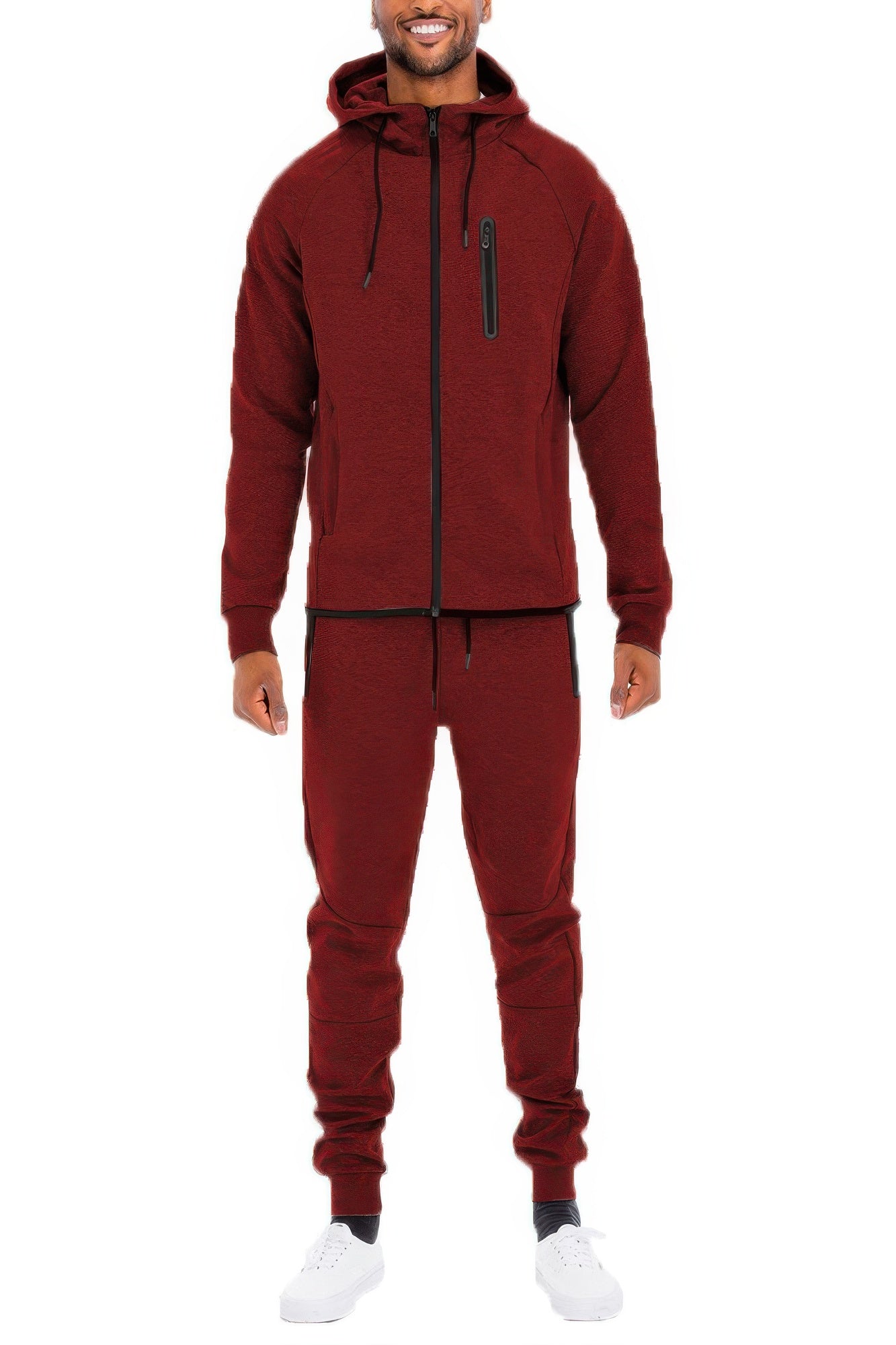 Golden Heir men's full zip sweat pant set in black, includes matching joggers and zip-up sweatshirt for casual comfort.