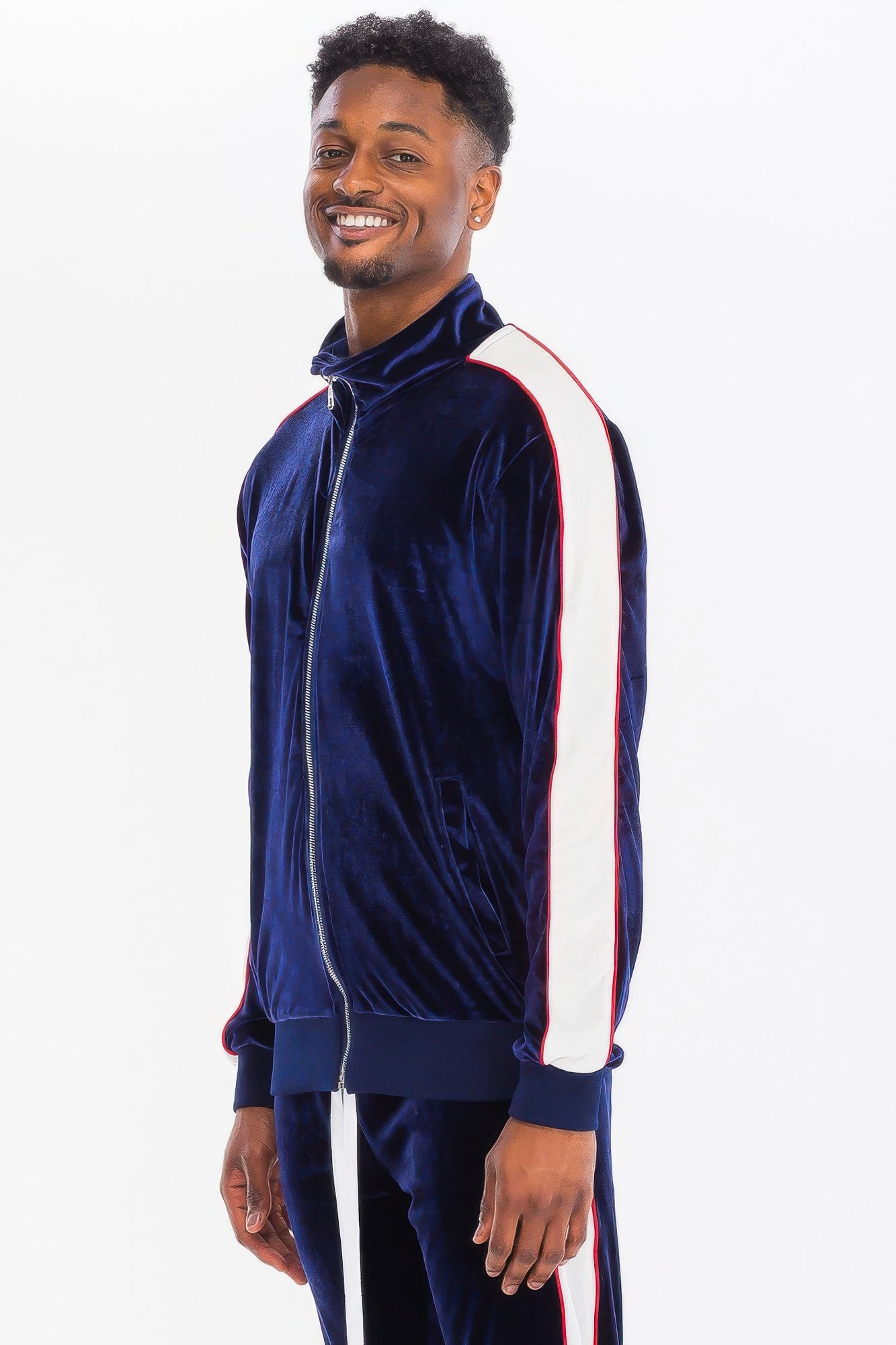 Golden Heir men's velour track jacket in black, part of men's sets, featuring a stylish and comfortable design.