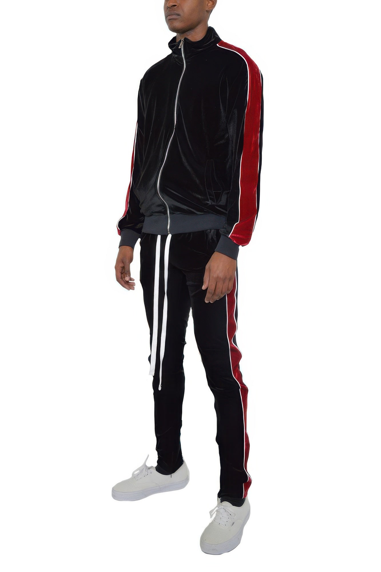 Golden Heir men's velour track jacket in black, part of men's set collection, featuring a stylish, comfortable fit.