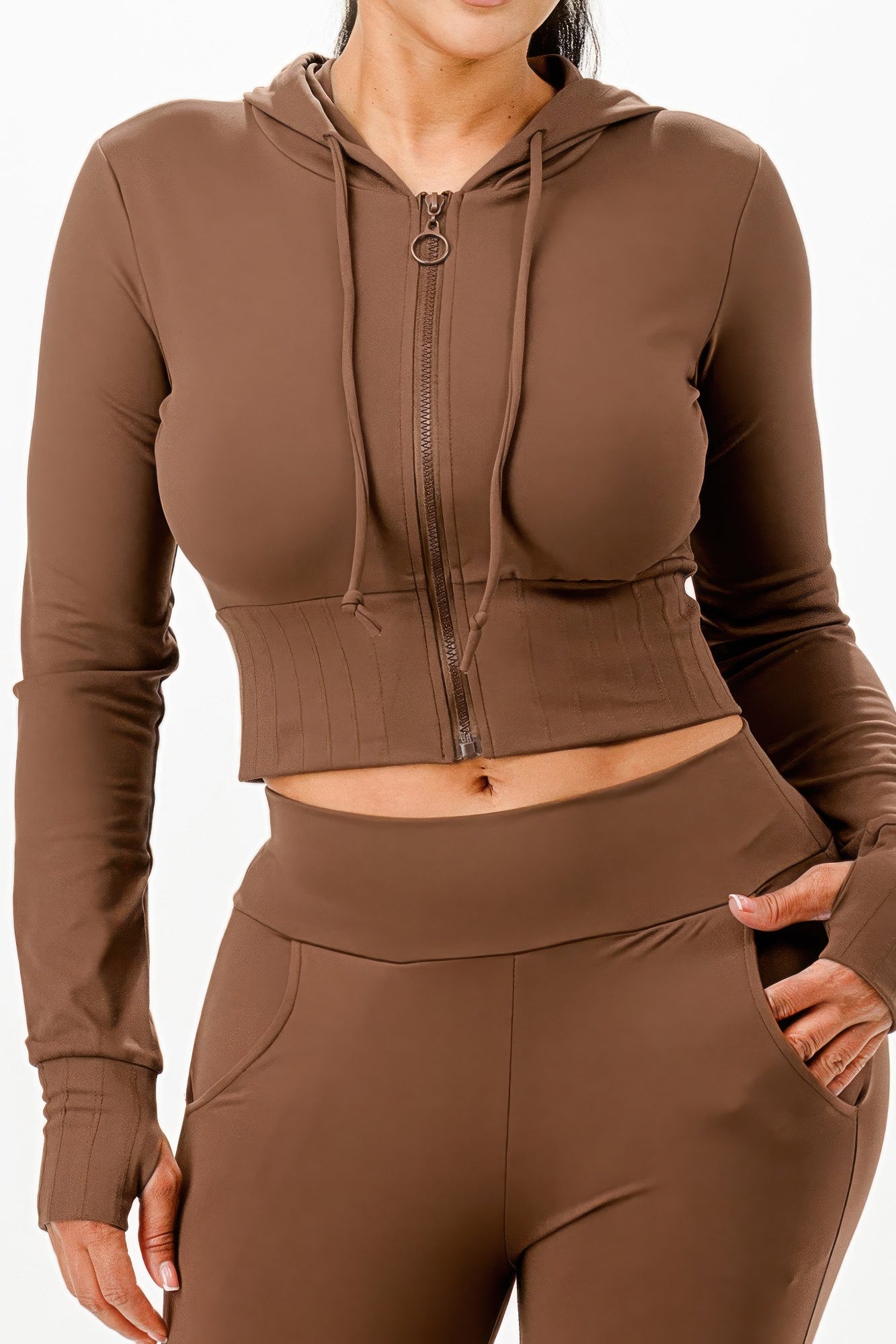 Golden Heir butter soft crop hoodie and flare pants outfit set displayed on a model, showcasing trendy, comfortable loungewear.