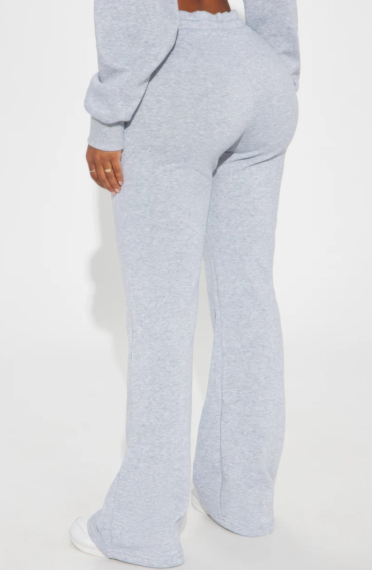 Gray Golden Heir Lounge Flare Pants shown on model, featuring a relaxed fit and stylish flare design for casual wear.