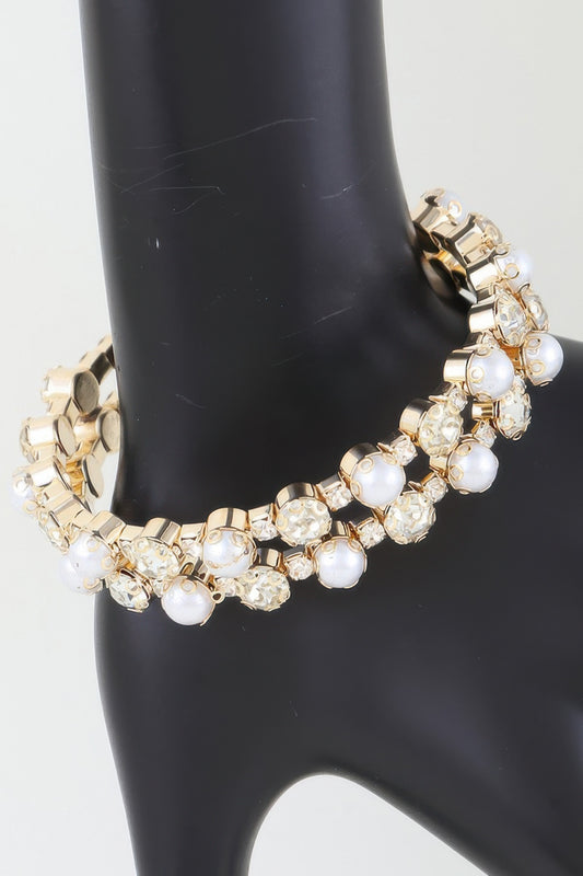 Golden Heir double pearled cuff bracelet with silver and golden pearls, showcasing elegant design and intricate craftsmanship.
