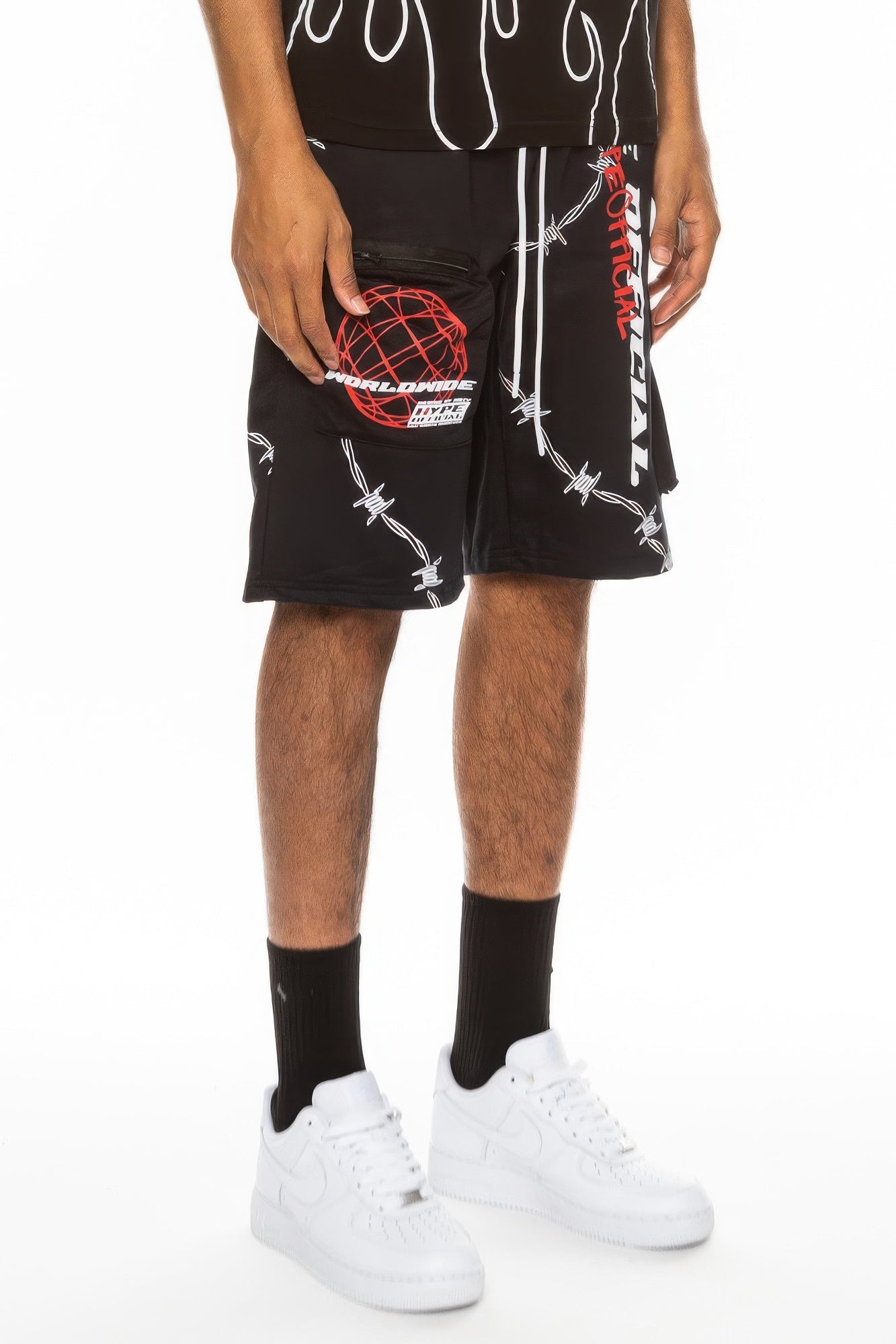 Black Golden Heir print shorts featuring a bold gold pattern, casual fit, and comfortable fabric for stylish everyday wear.