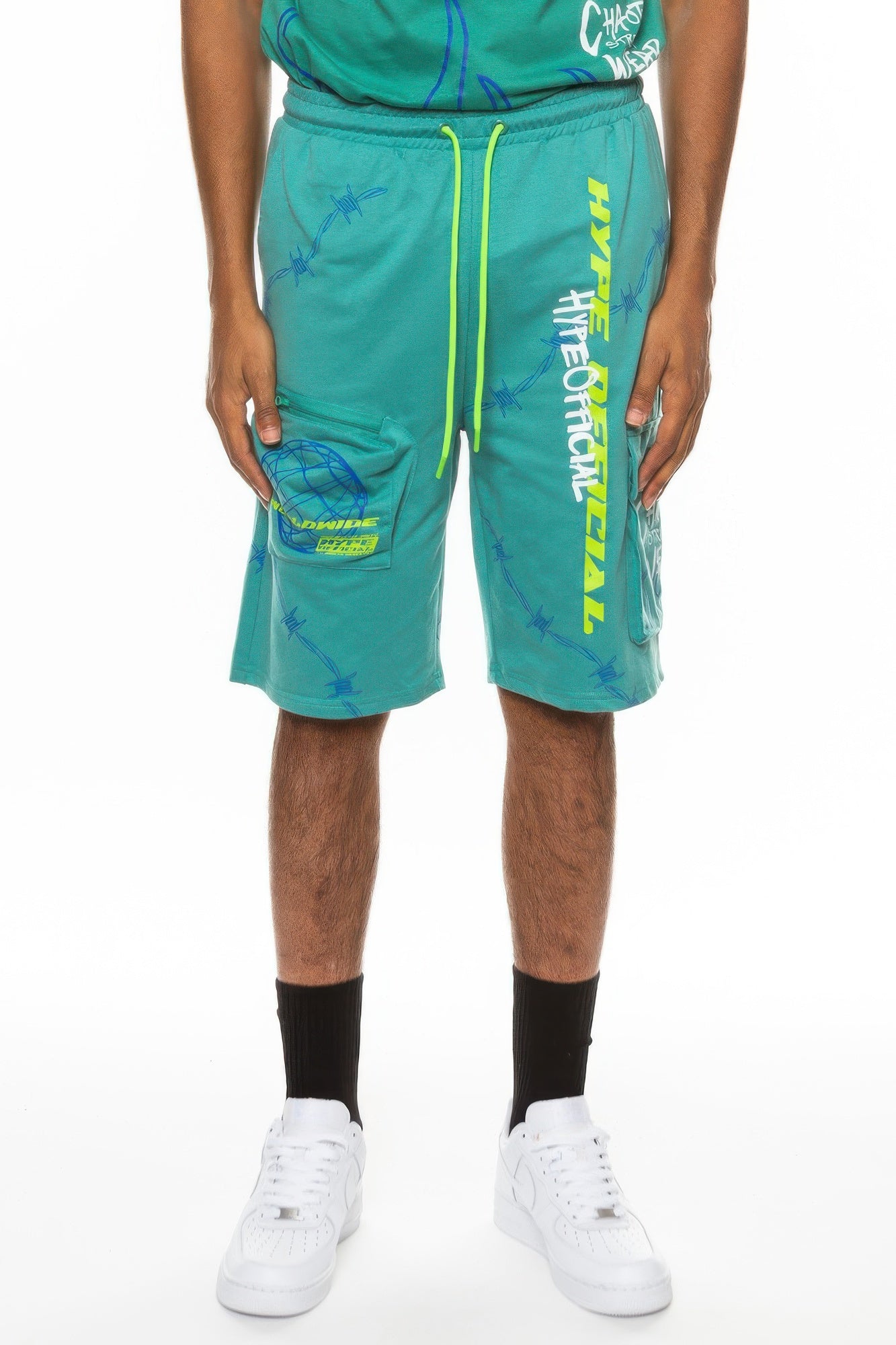 Black Golden Heir Print Shorts with gold pattern, casual fit, featuring branding and stylish design from Hype Official.