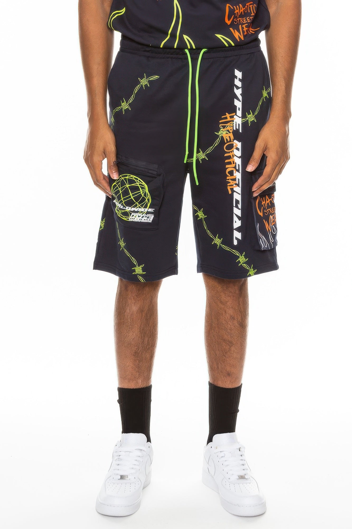 Golden Heir black print shorts featuring bold gold and black design, casual fit, and Hype Official branding.
