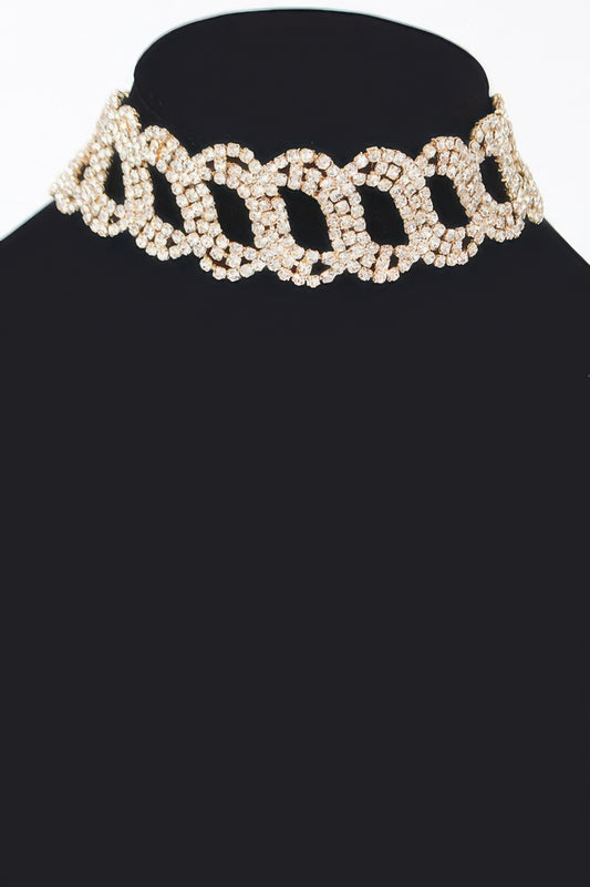 Golden Heir Aurelian rhinestone chain choker in sterling silver with sparkling rhinestones, stylish and elegant jewelry accessory.