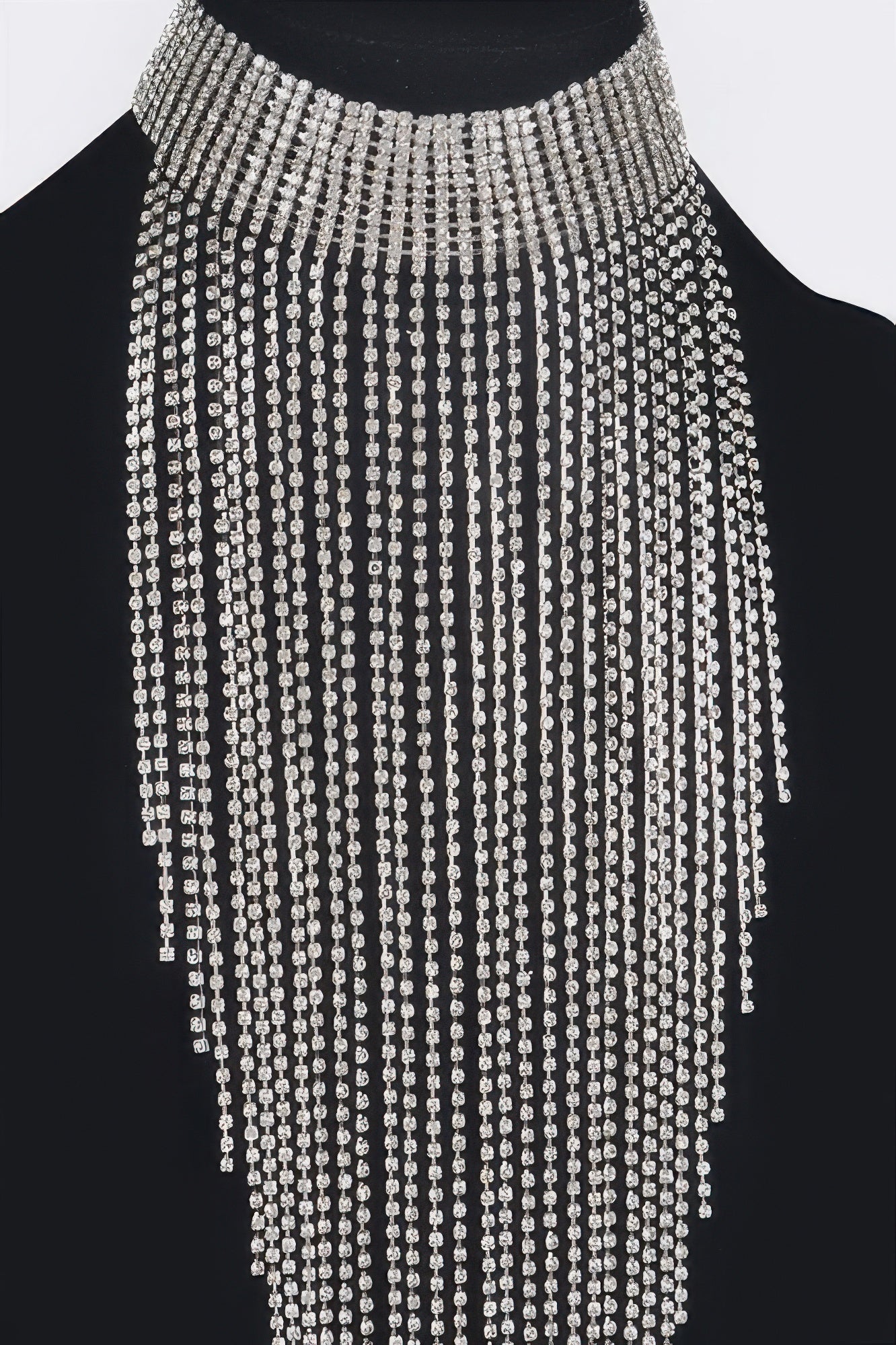 Golden Heir Astraea rhinestone tassel choker featuring sparkling rhinestones and gold-tone design, close-up view.