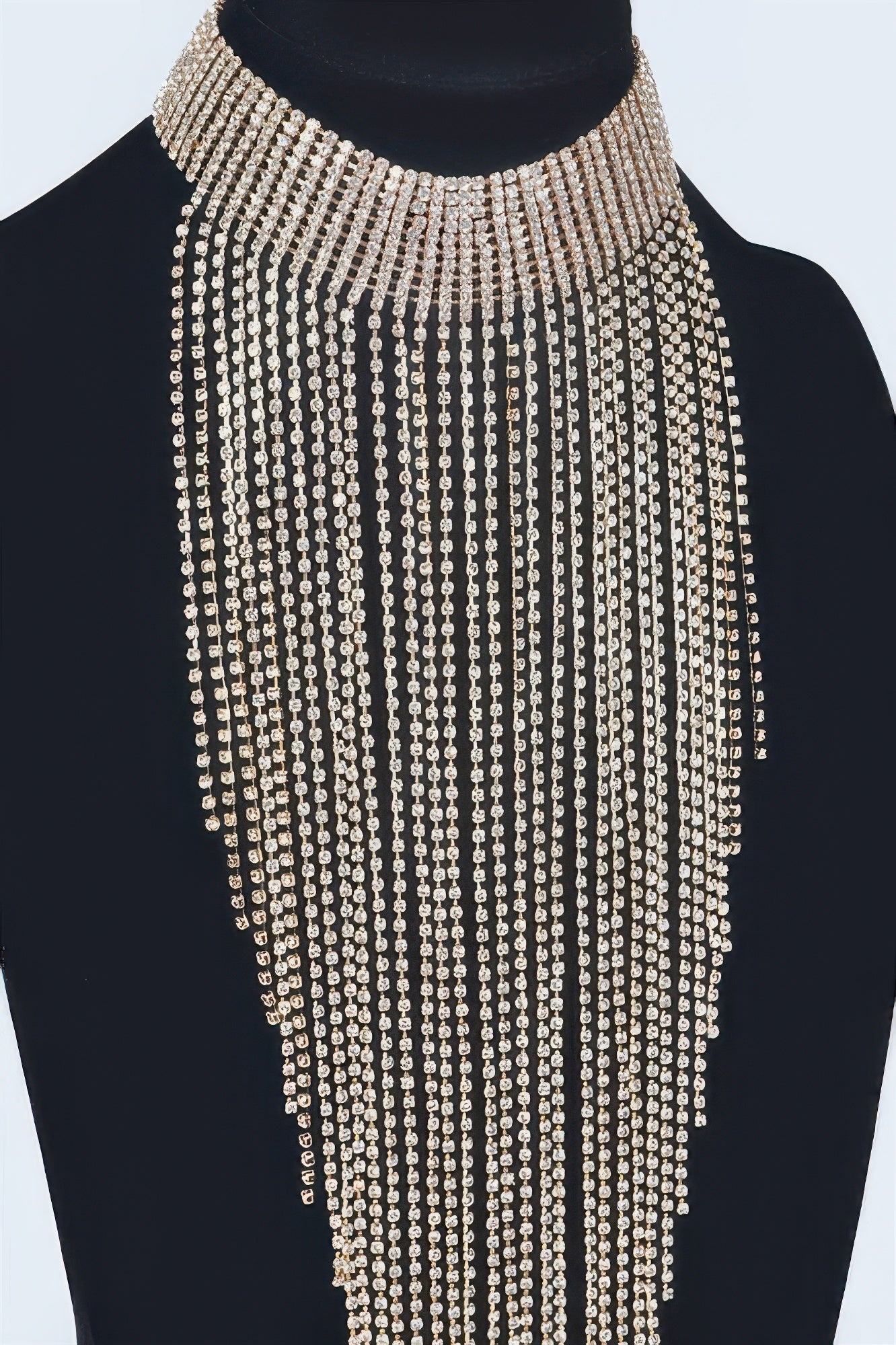 Golden Heir Astraea rhinestone tassel choker featuring sparkling rhinestones and a delicate tassel design.