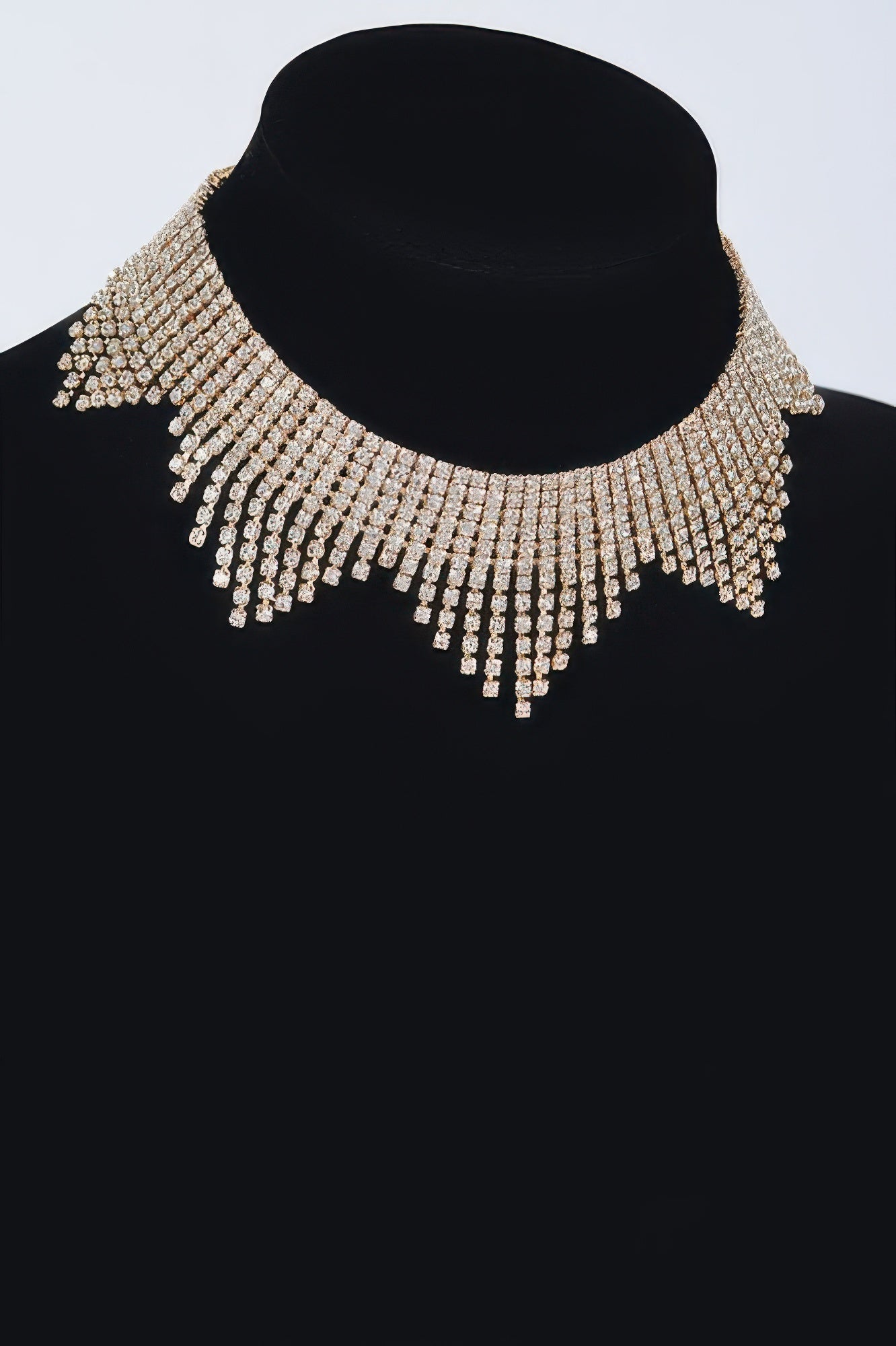 Golden Heir Astraea rhinestone drop choker featuring sparkling rhinestones on a sleek silver band.
