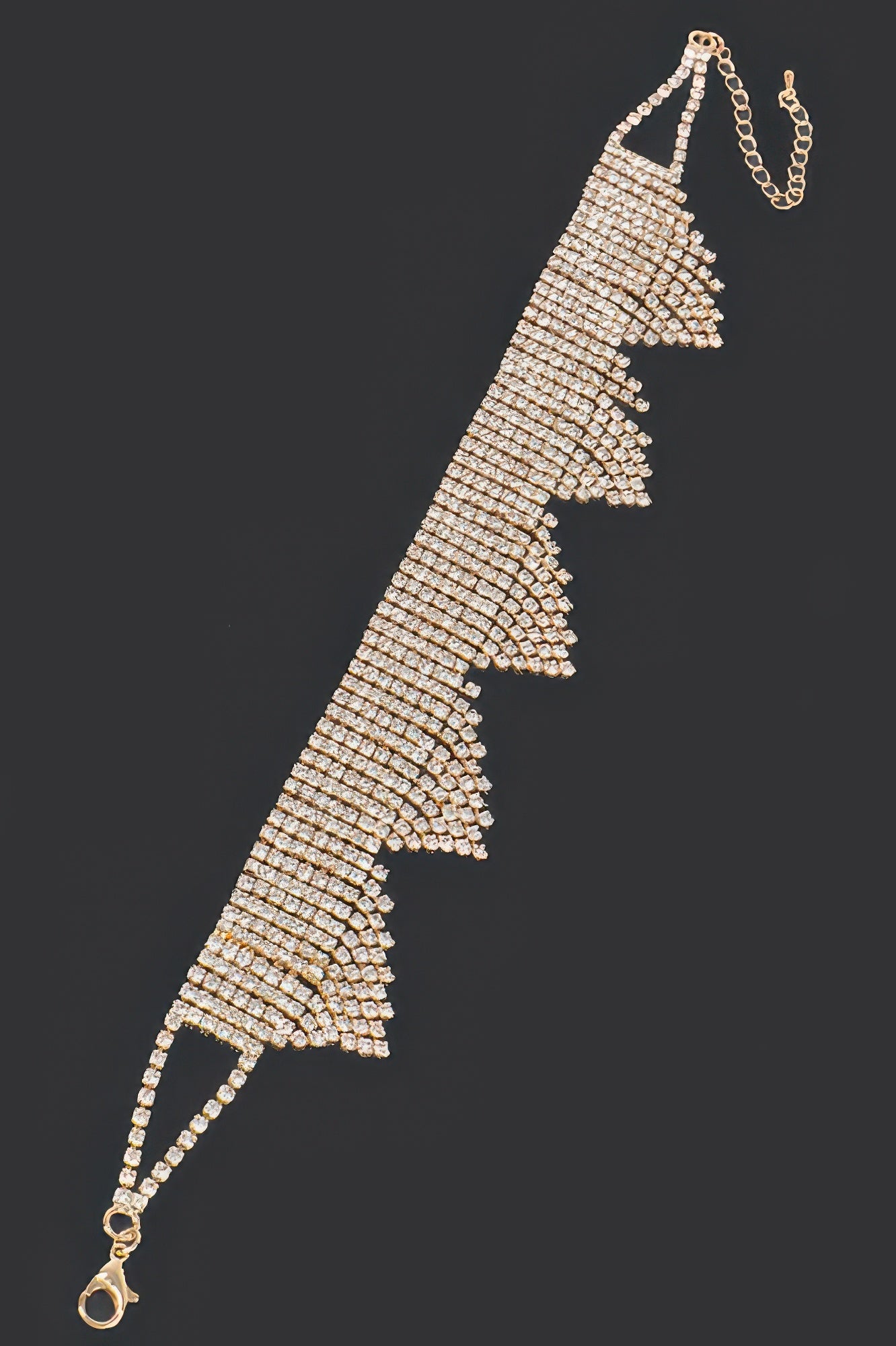 Golden Heir Astraea rhinestone drop choker featuring sparkling rhinestones on a sleek silver band.