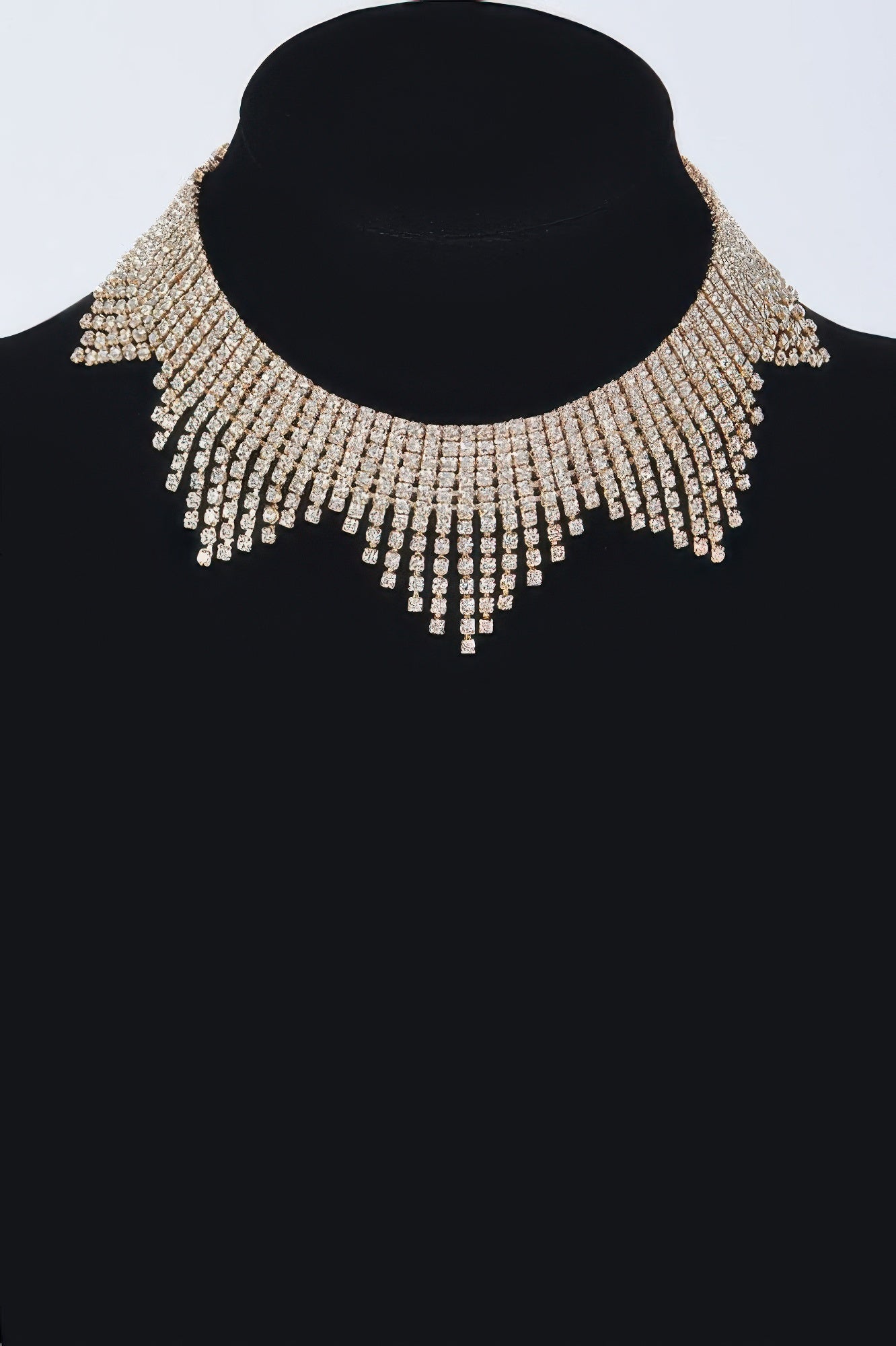 Golden Heir Astraea Rhinestone Drop Choker featuring sparkling rhinestones on a sleek sterling silver chain.