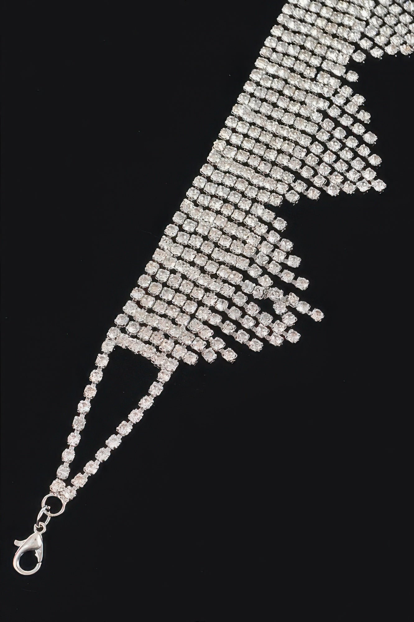 Golden Heir Astraea rhinestone drop choker featuring sparkling rhinestones on a sleek sterling silver band.
