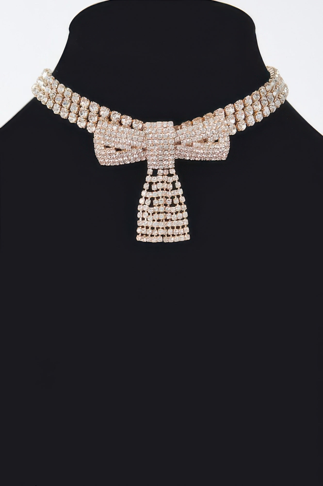Golden Heir Selene Rhinestone Ribbon Choker featuring sparkling rhinestones and a sleek sterling silver band.