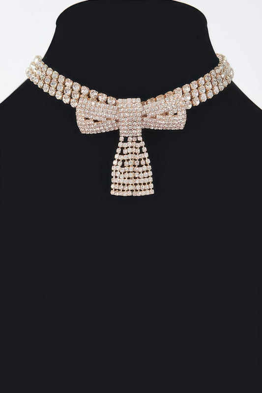 Golden Heir Selene Rhinestone Ribbon Choker featuring sparkling rhinestones and a sleek sterling silver band.