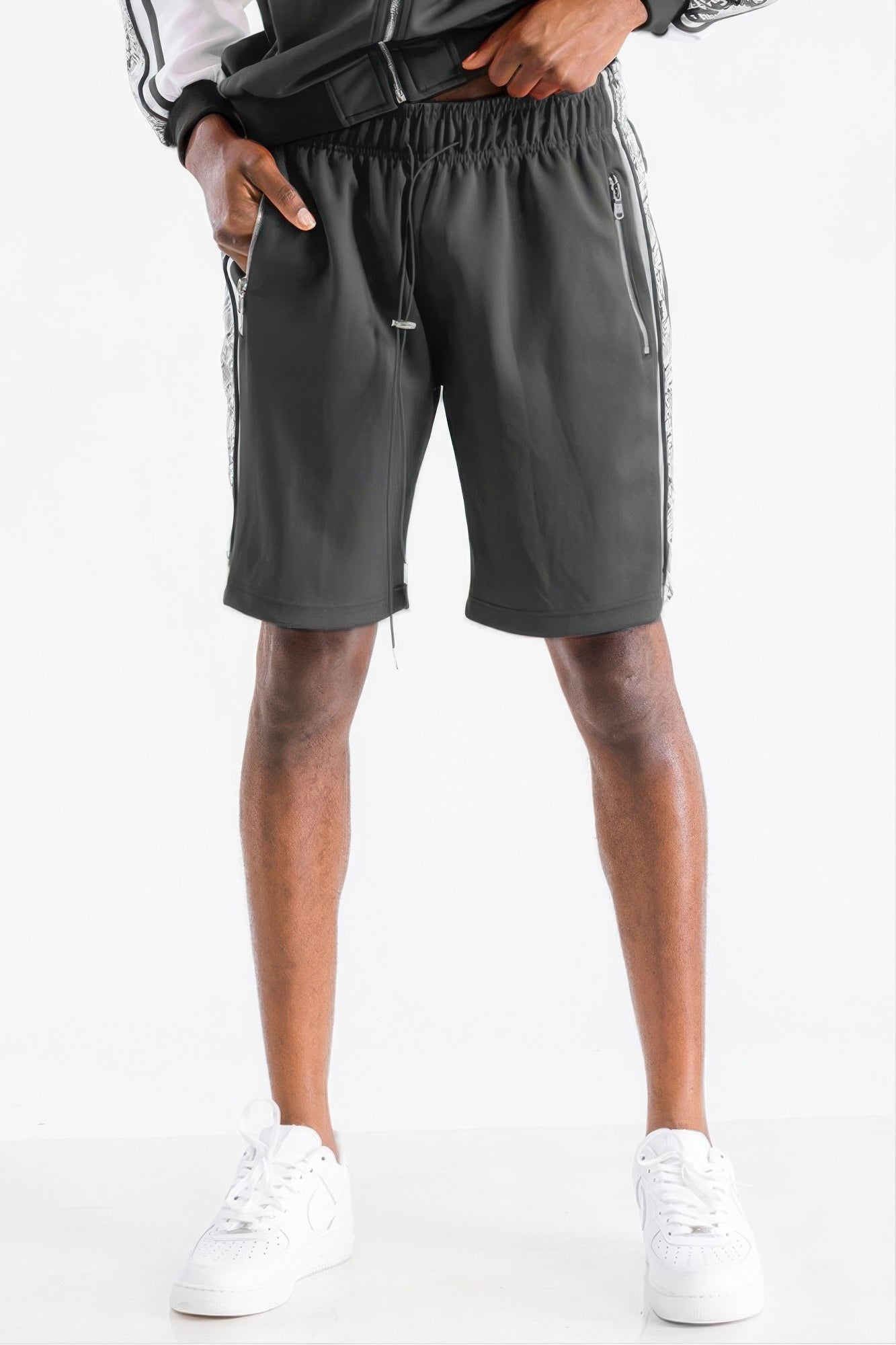 Black snake print shorts by Golden Heir featuring a stylish design and comfortable fit, perfect for casual wear.