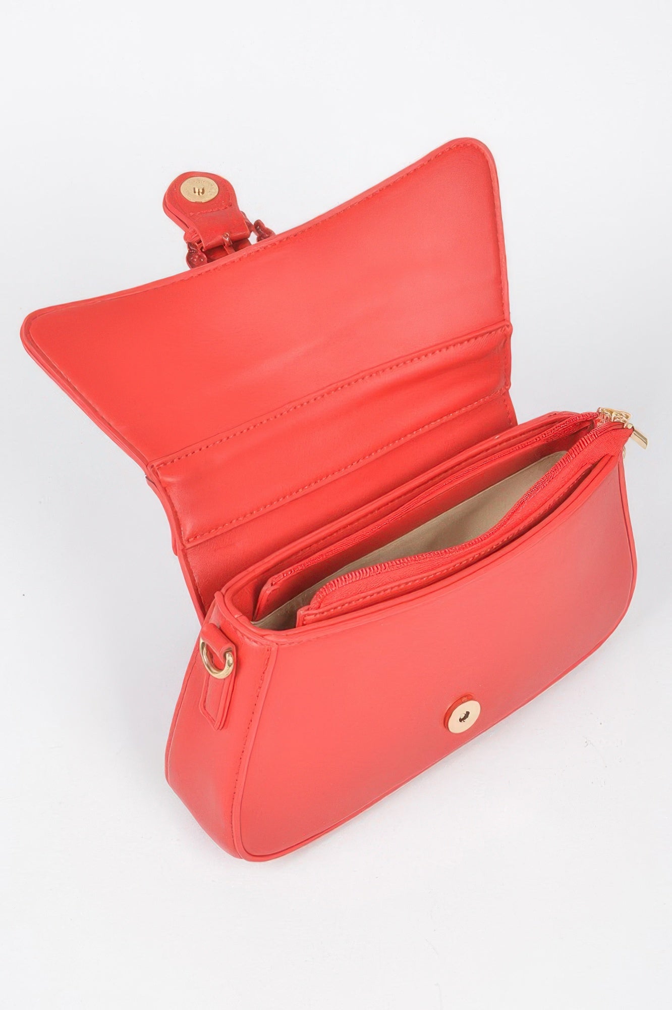 Golden Heir vegan metal buckle shoulder bag in black with gold accents, featuring a sleek design and adjustable strap.