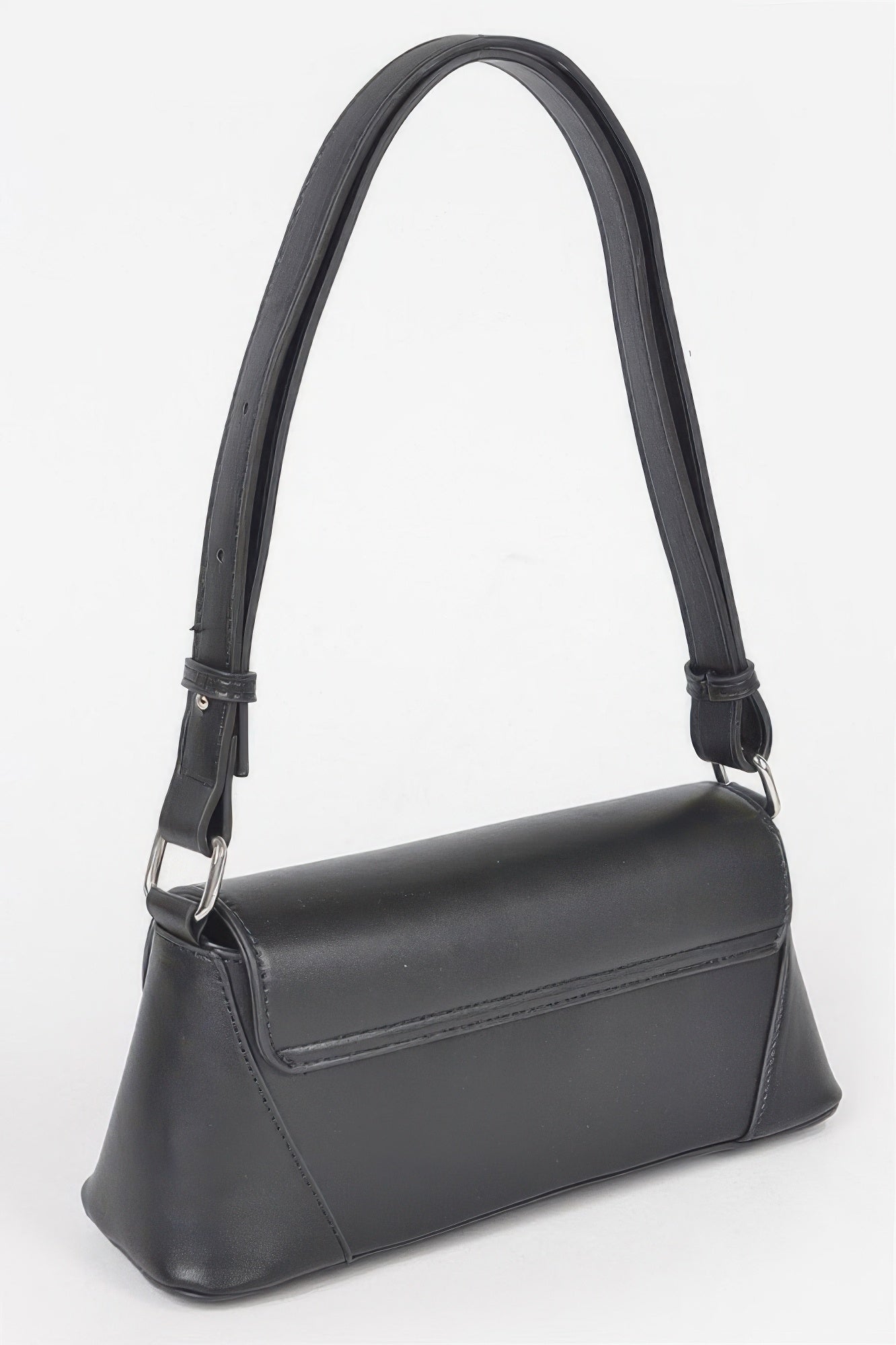 Golden Heir faux leather shoulder bag with a metal buckle, featuring a sleek black design and stylish strap.