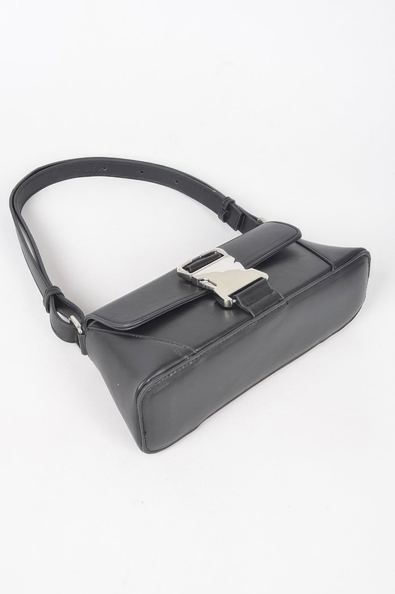 Golden Heir faux leather shoulder bag with gold-tone metal buckle and black finish, stylish and spacious for daily use
