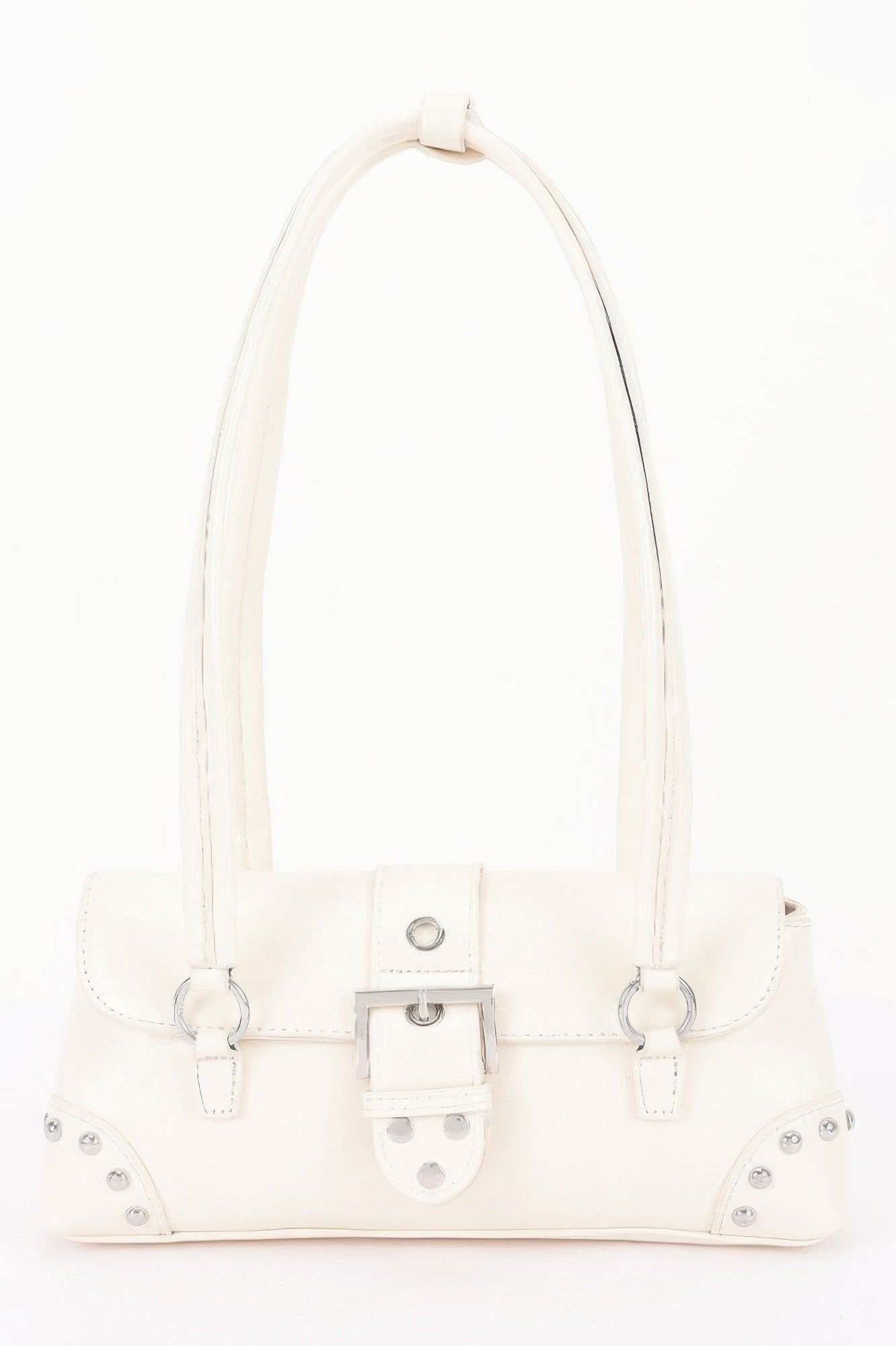 Golden Heir vegan leather shoulder bag with metal studs in camel color, stylish and spacious for everyday use.