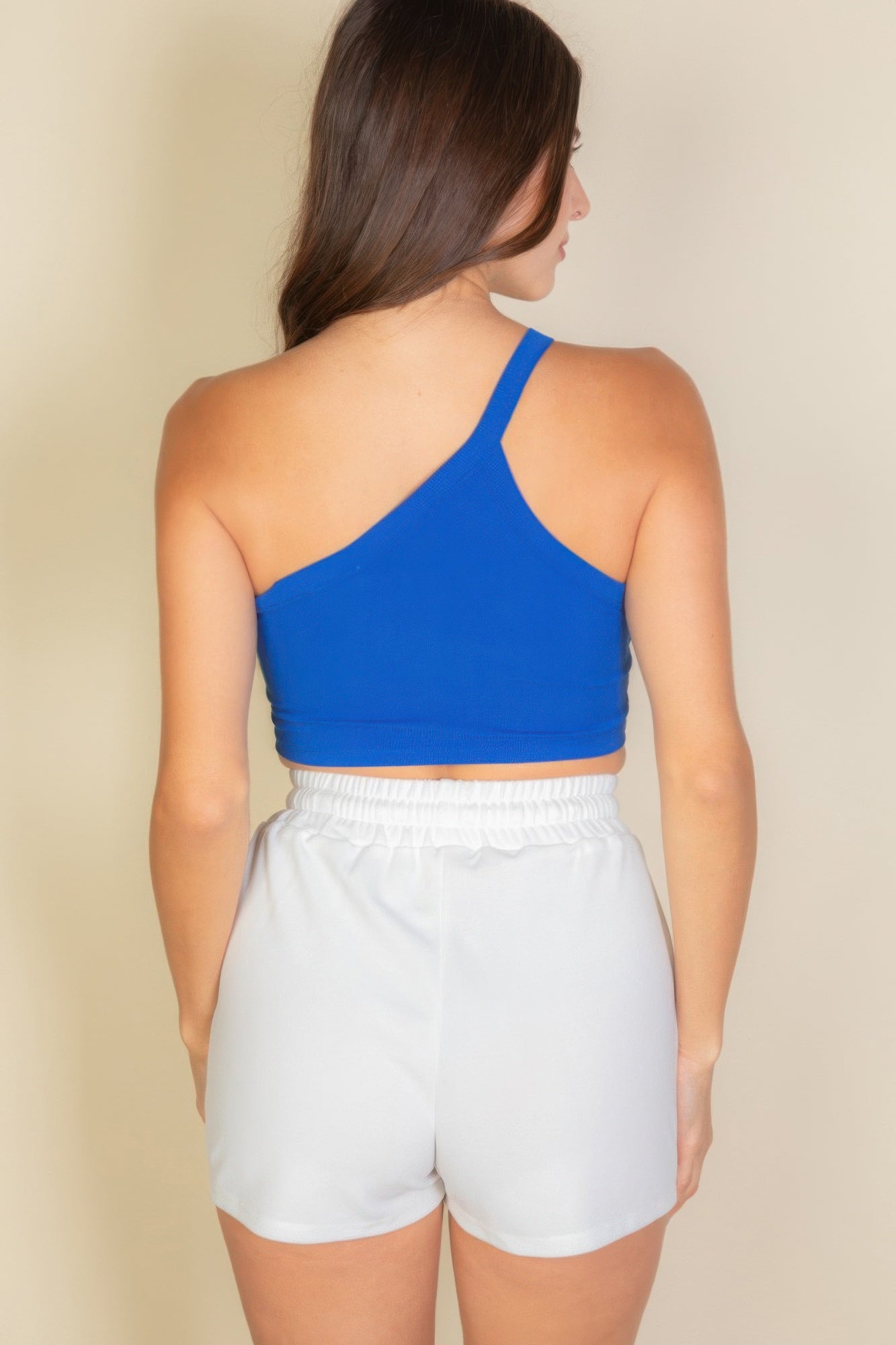 Golden Heir black one-shoulder ribbed cropped tank top, stylish and fitted for a modern look.