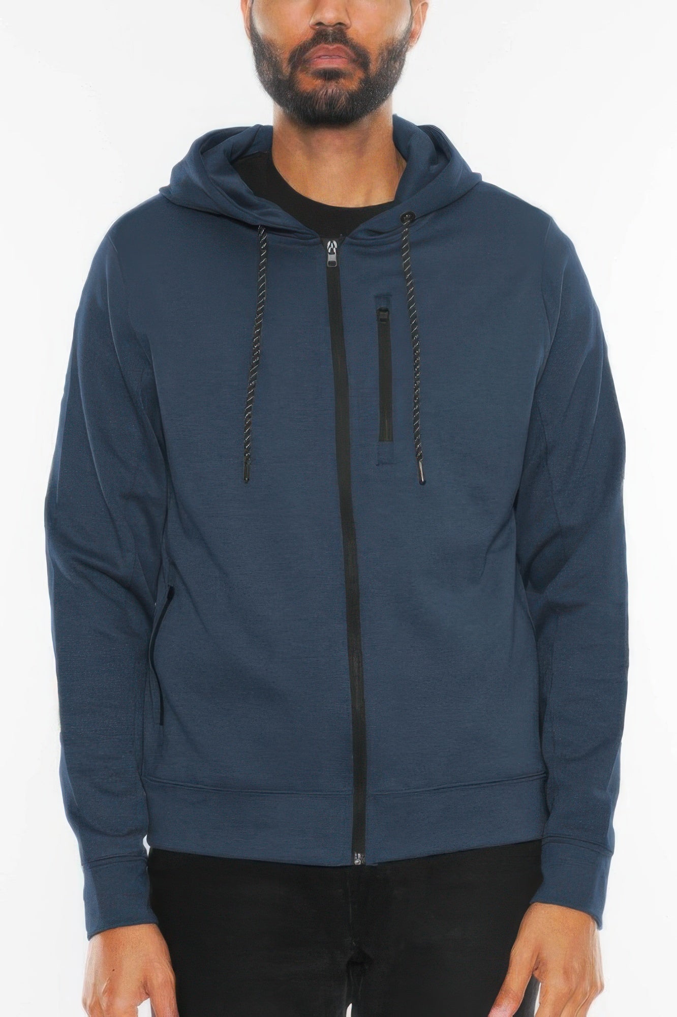 Golden Heir solid heathered black zip-up track jacket displayed on a model, showcasing the casual athletic style.