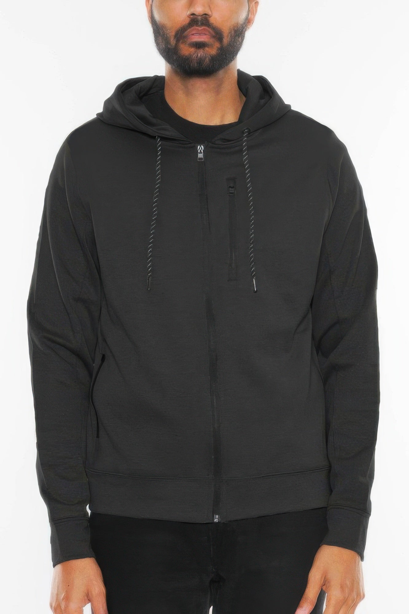 Golden Heir solid heathered black zip-up track jacket, lightweight athletic jacket with full front zipper and ribbed cuffs.