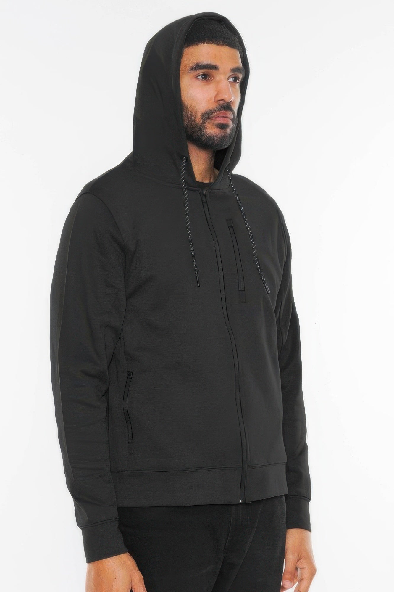 Golden Heir solid heathered black zip-up track jacket with a full front zipper and ribbed cuffs, casual athletic style.
