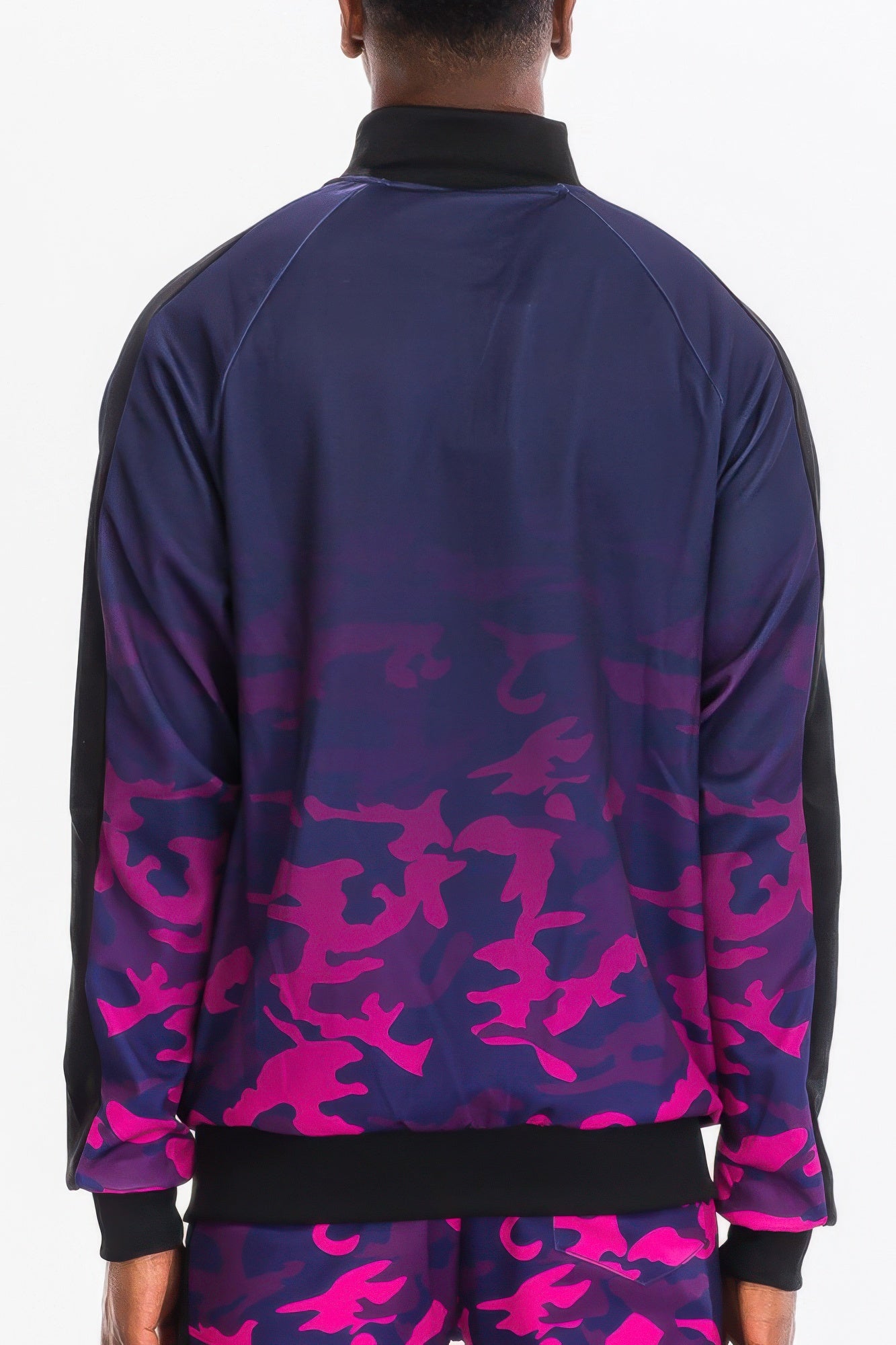 Golden Heir men's camo ombre track jacket with blue and black design, featuring a zip-up front and athletic style.