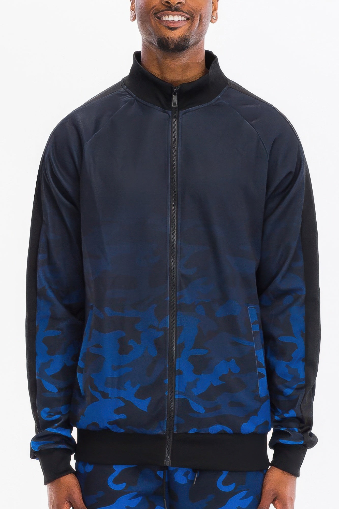 Golden Heir men's camo ombre track jacket in blue, featuring a stylish design and comfortable fit.