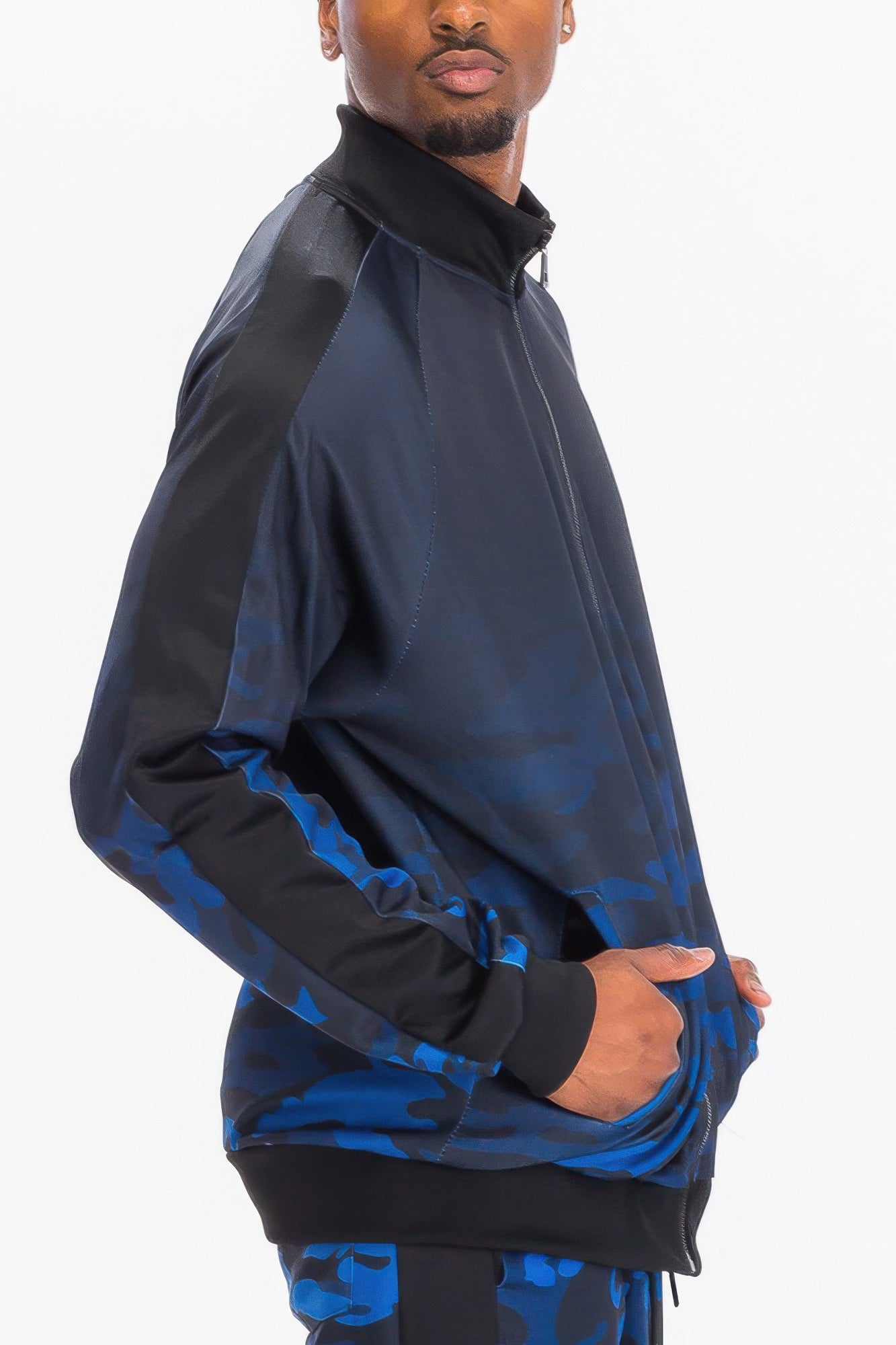 Golden Heir men's camo ombre track jacket in blue, featuring stylish design and comfortable fit.