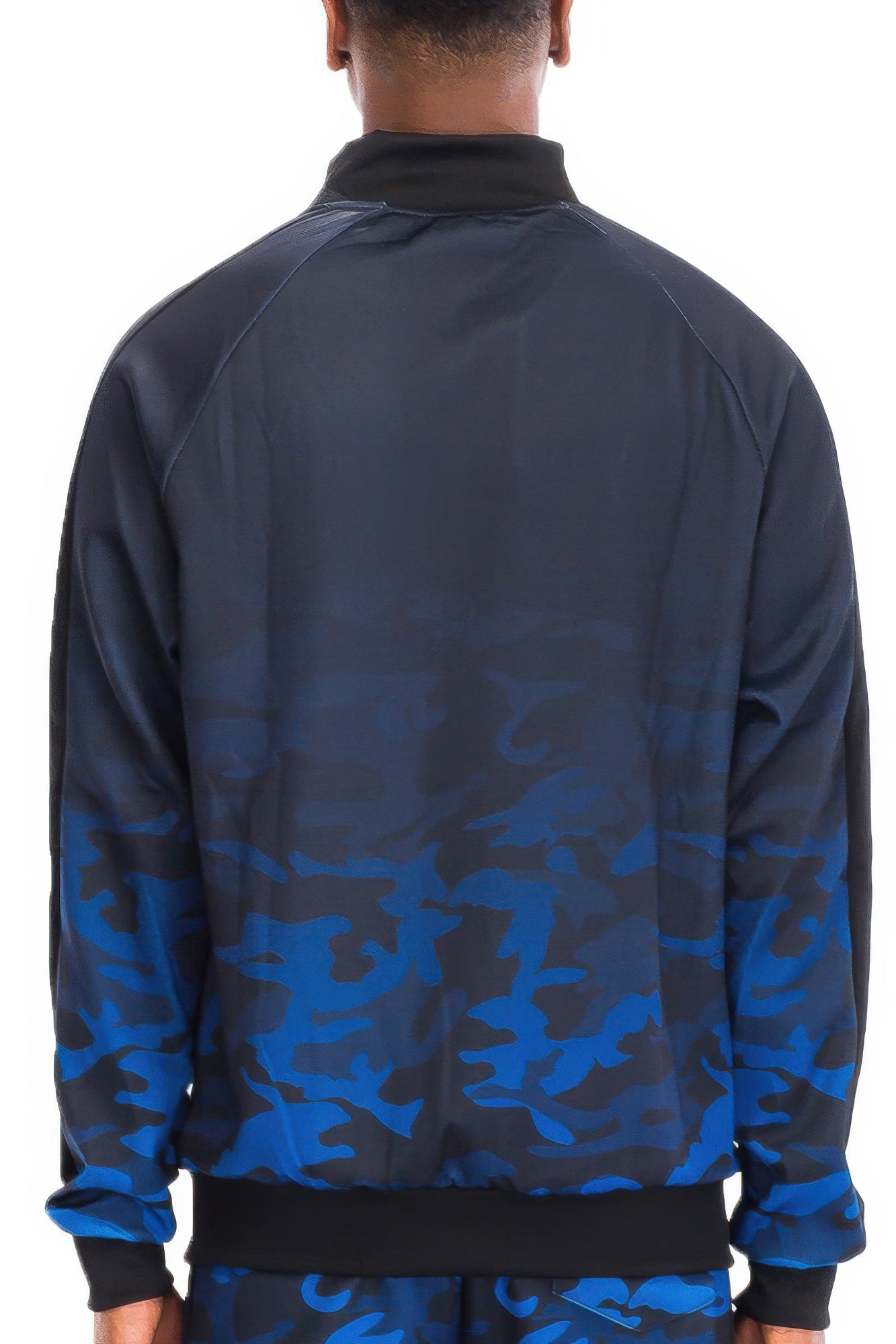 Golden Heir men's camo ombre track jacket in blue, featuring a stylish design and comfortable fit.