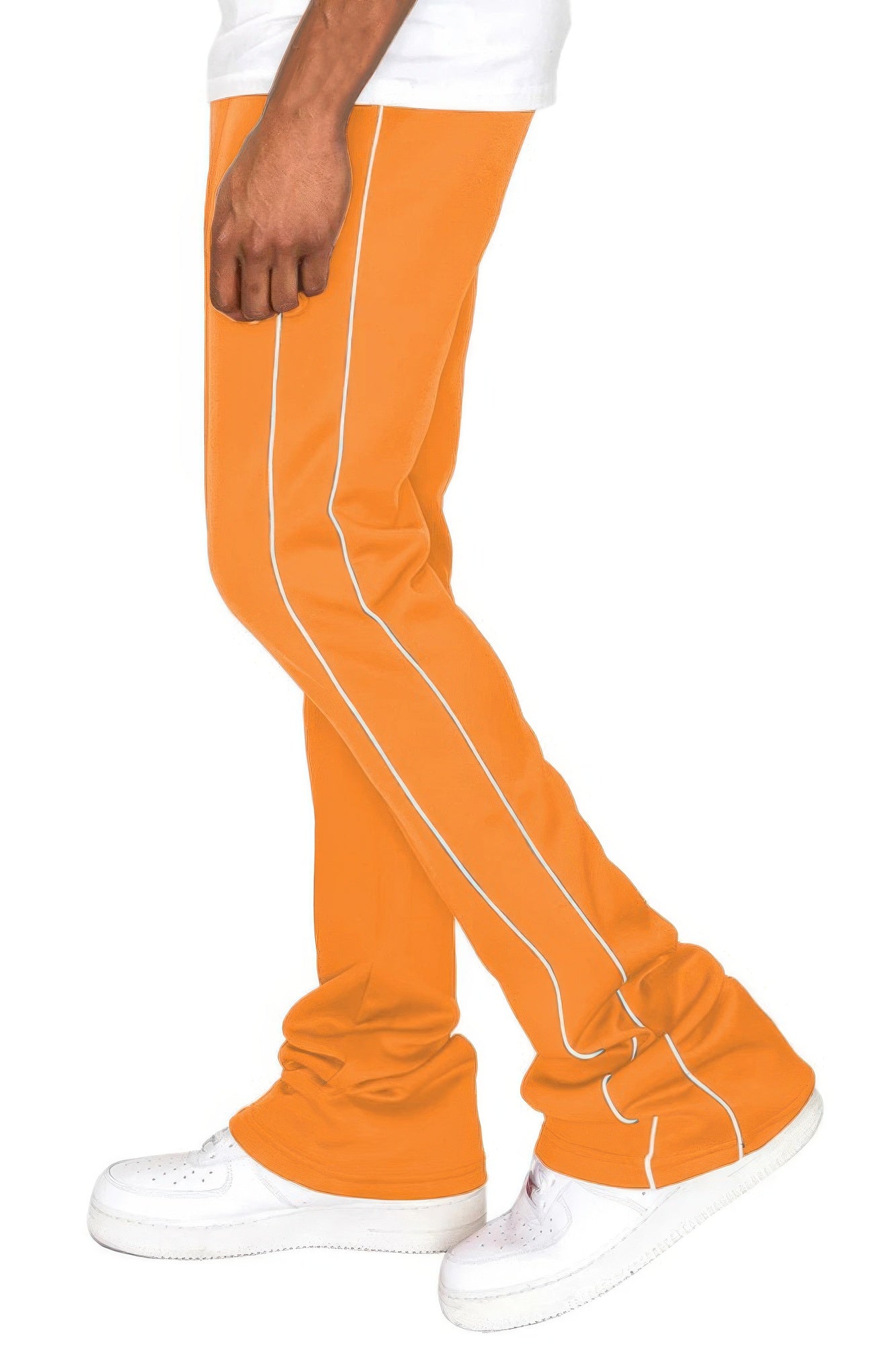 Black Golden Heir men's track pants with side pipe stacked flare design, casual athletic style, and comfortable fit.