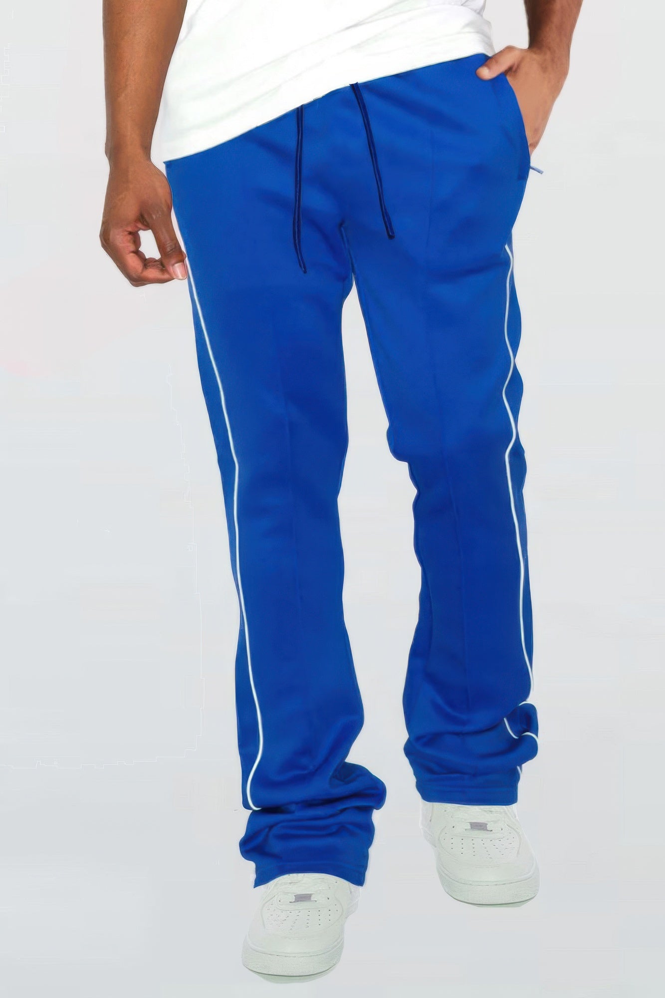 Black Golden Heir men's track pants with side pipe and stacked flare design, casual athletic style.