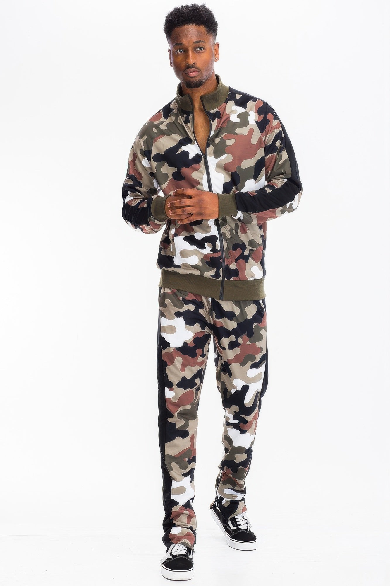 Golden Heir camo stripe track pants from the track set, featuring black camo pattern and comfortable fit.