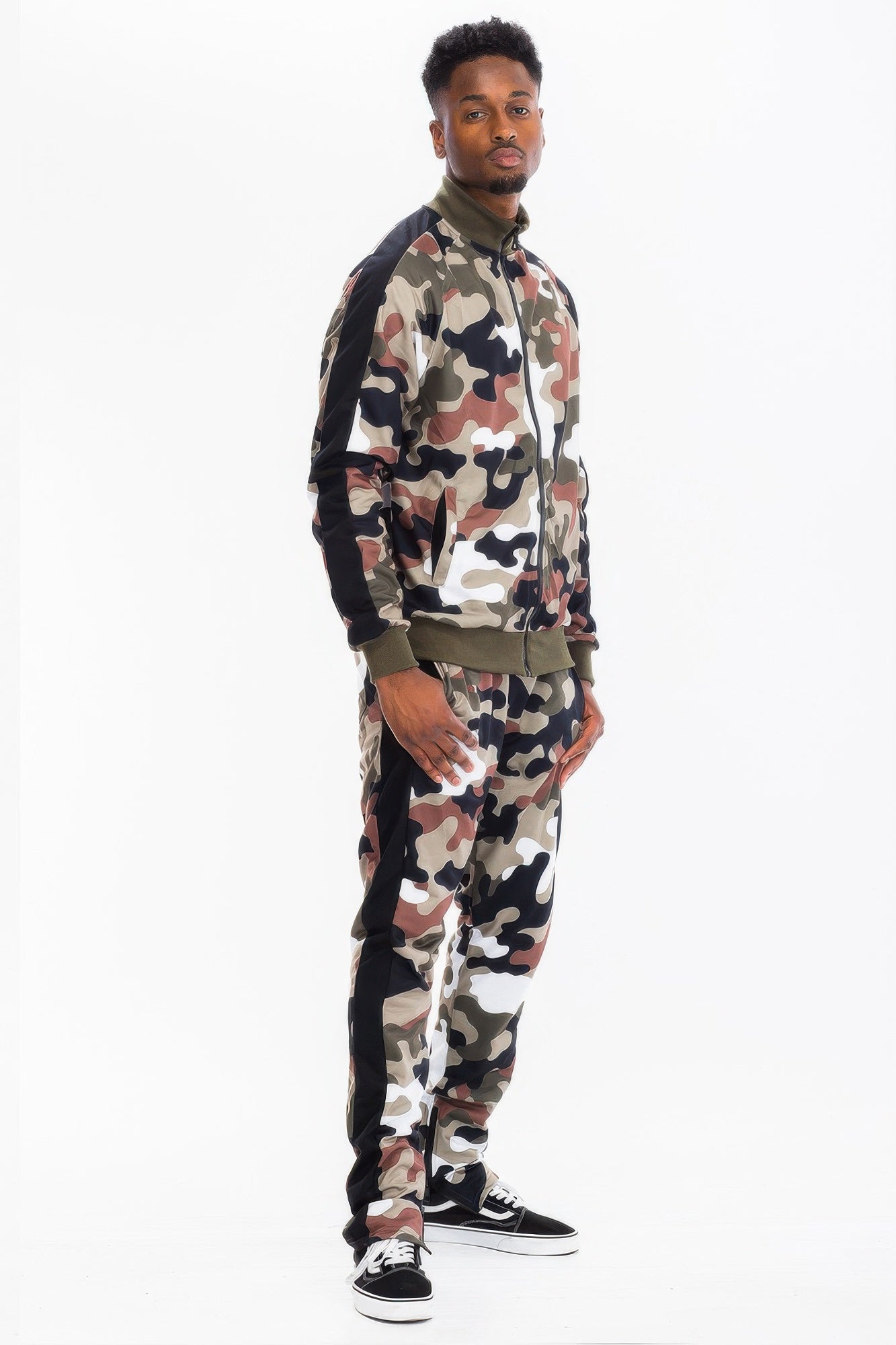 Golden Heir camo stripe track pants from the track set, black camouflage design with golden stripe details.