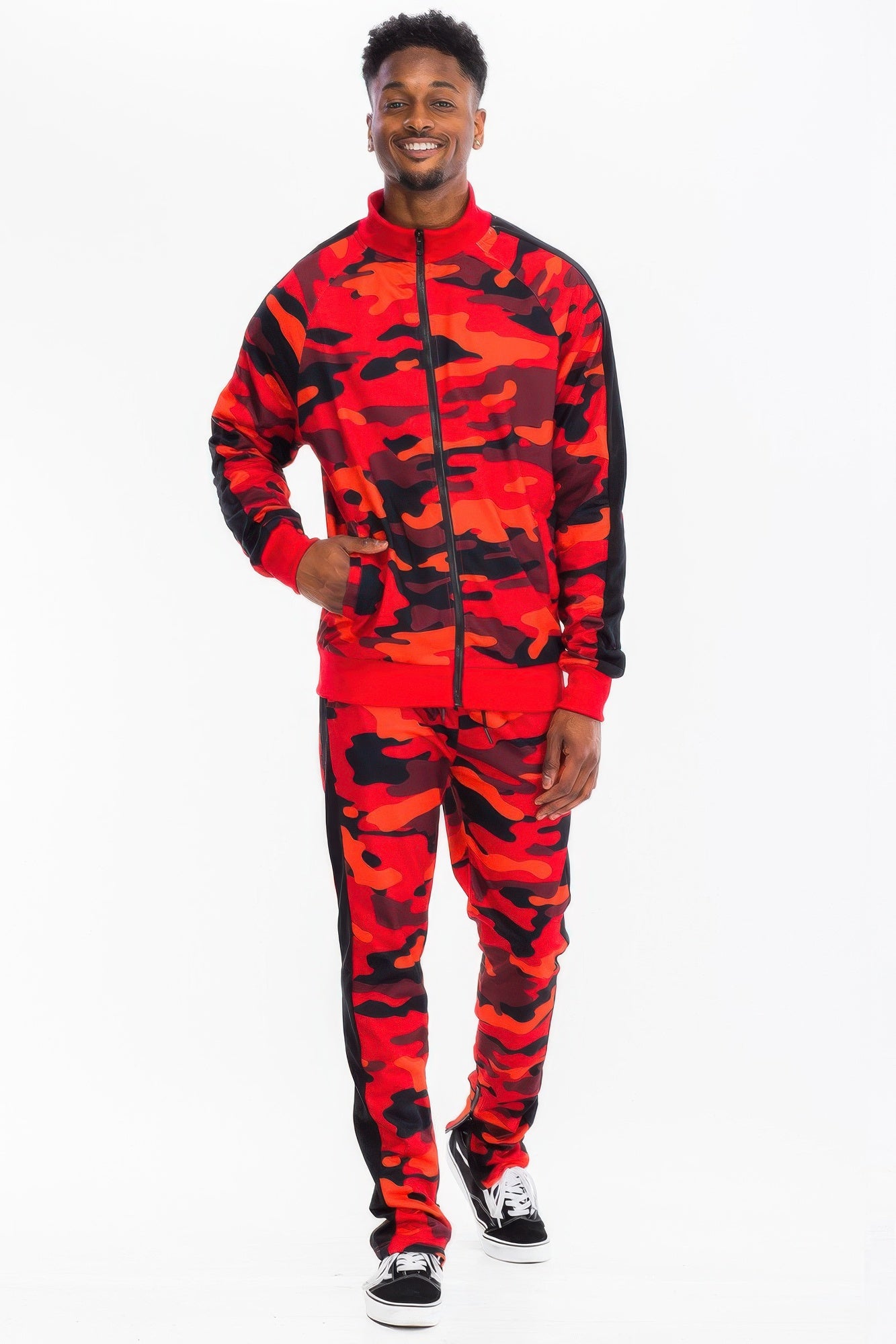 Golden Heir camo stripe track pants from the Golden Heir track set, featuring black camouflage design and comfortable fit.