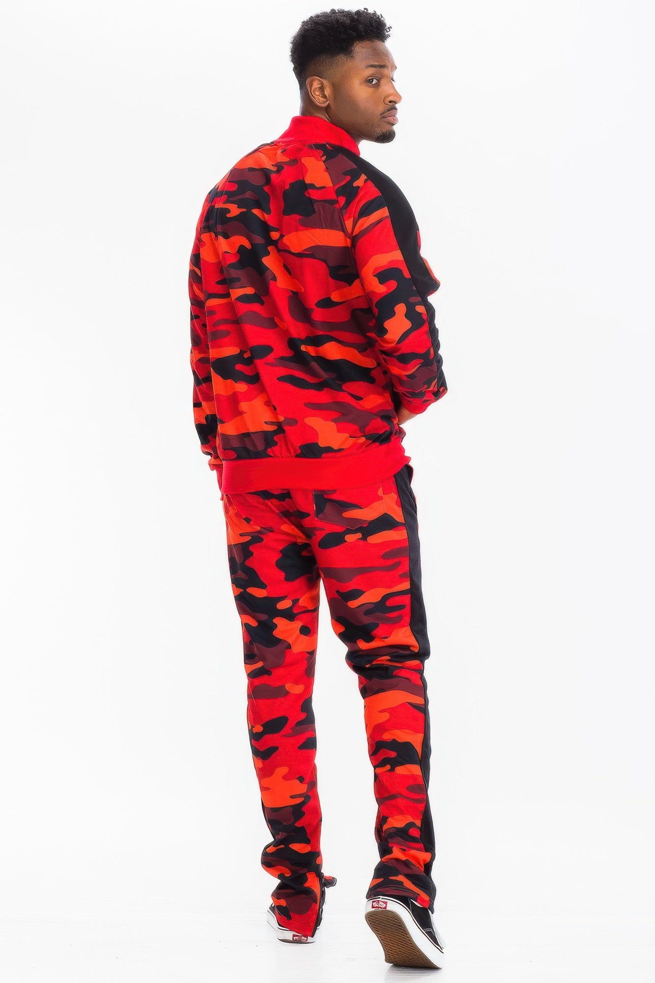 Golden Heir camo stripe track pants from the Golden Heir track set, featuring black camo fabric and athletic style.
