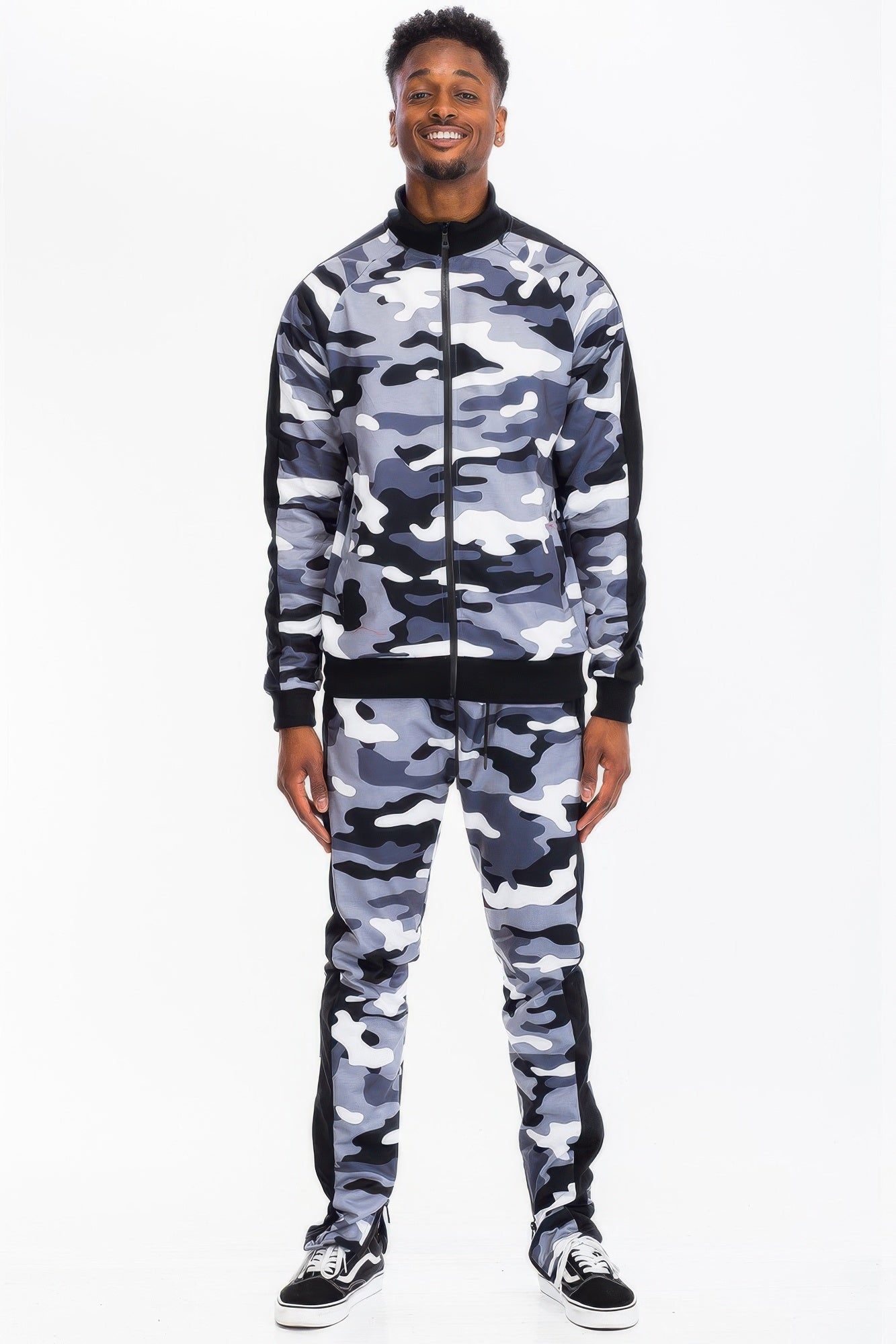 Golden Heir camo stripe track pants from the Golden Heir track set, featuring black camouflage pattern and stylish design.